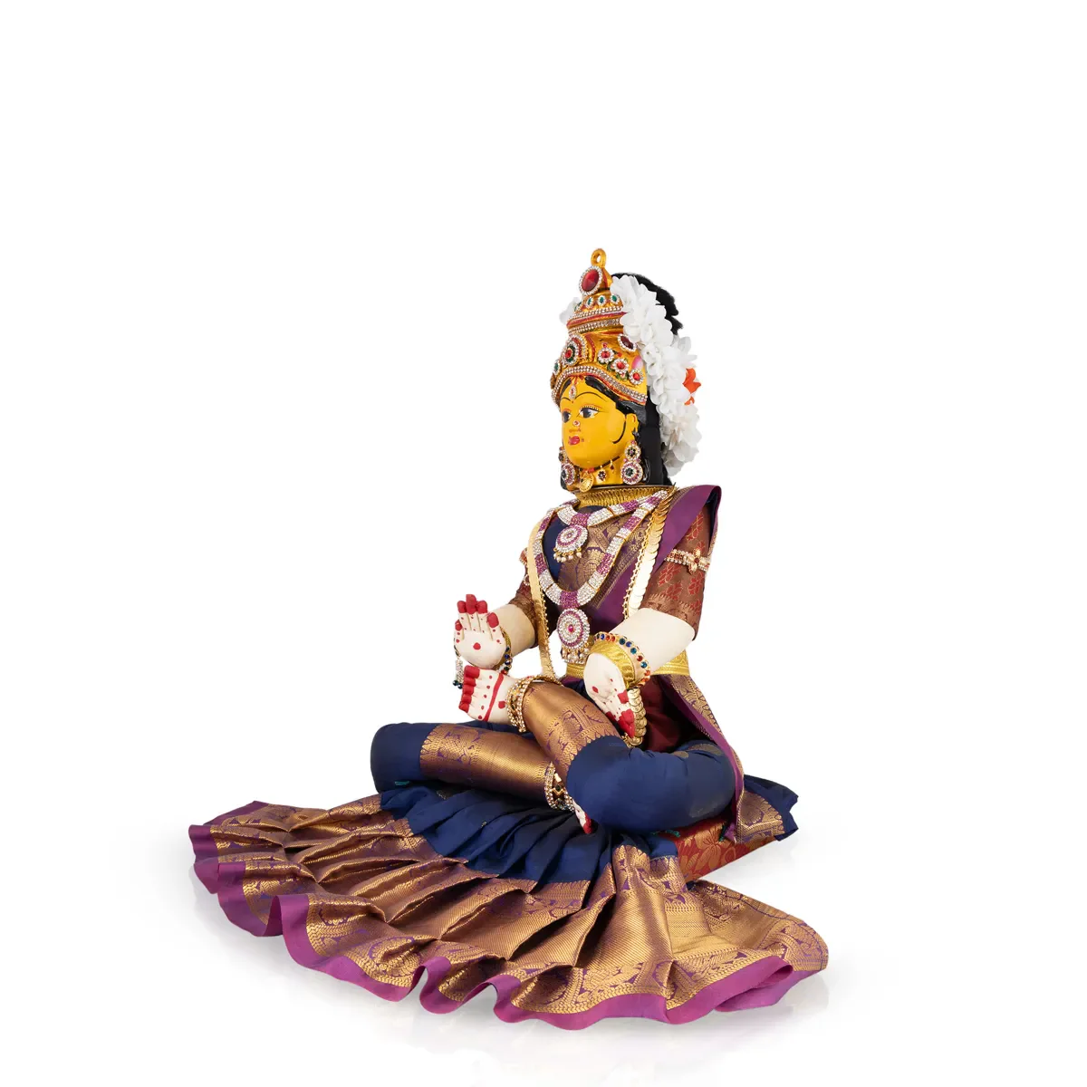 Varalakshmi Amman Set With Manai - Full Alankaram - Blue W Maroon - 11 Inch - Image 3