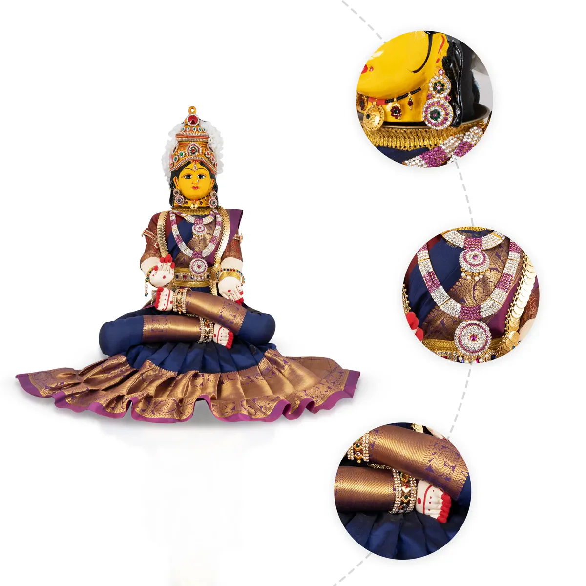 Varalakshmi Amman Set With Manai - Full Alankaram - Blue W Maroon - 11 Inch - Image 5