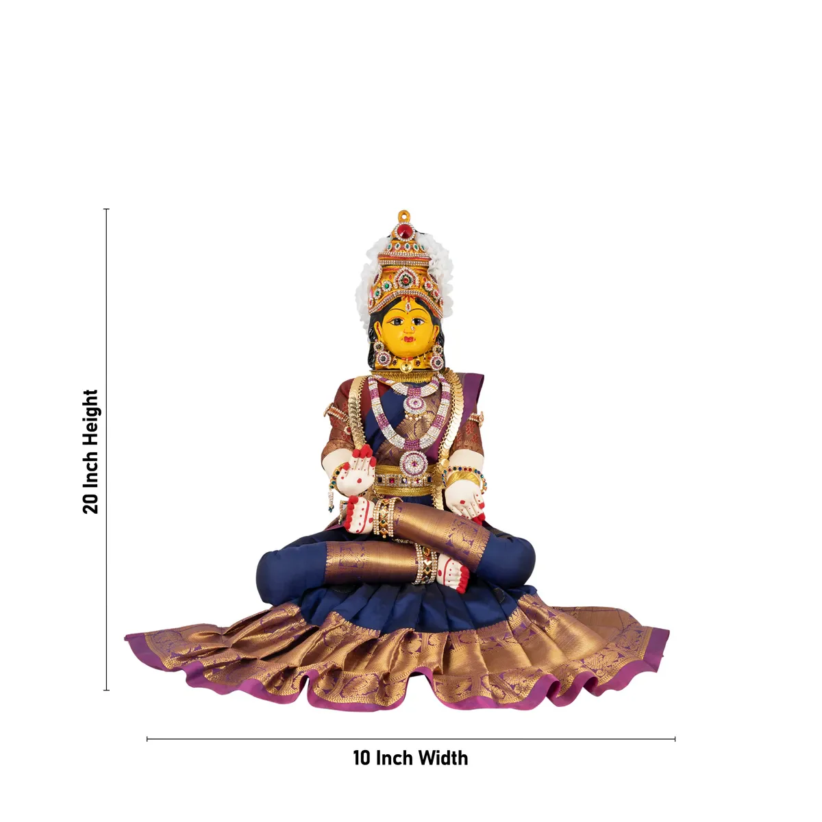 Varalakshmi Amman Set With Manai - Full Alankaram - Blue W Maroon - 11 Inch - Image 6