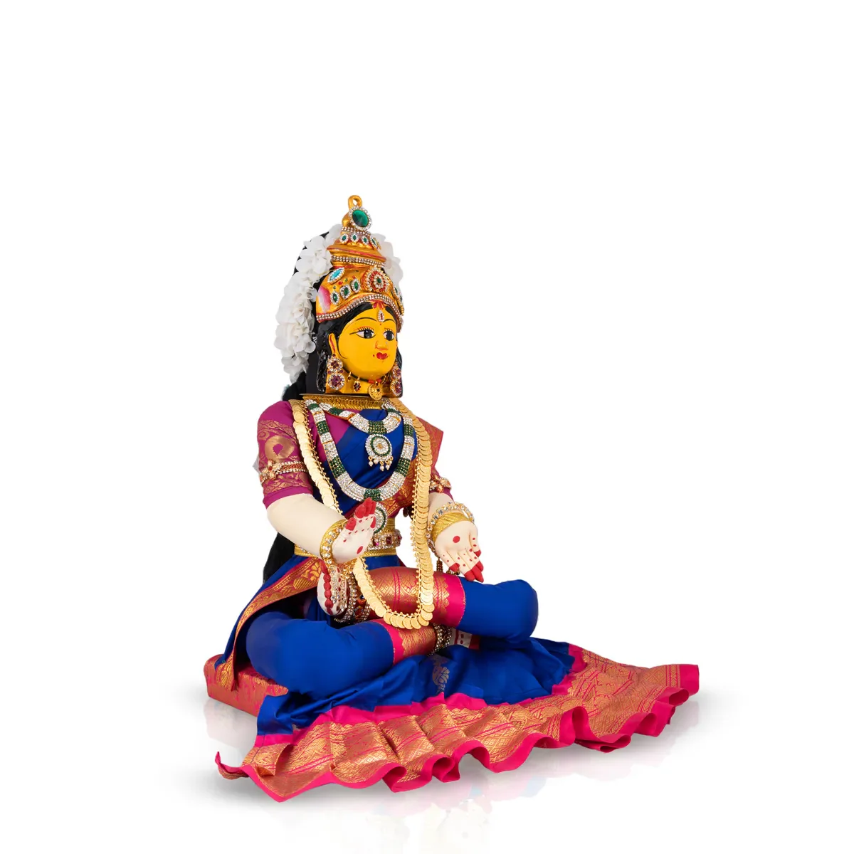 Varalakshmi Amman Set With Manai - Full Alankaram -Blue W Pink - 11 Inch - Image 2