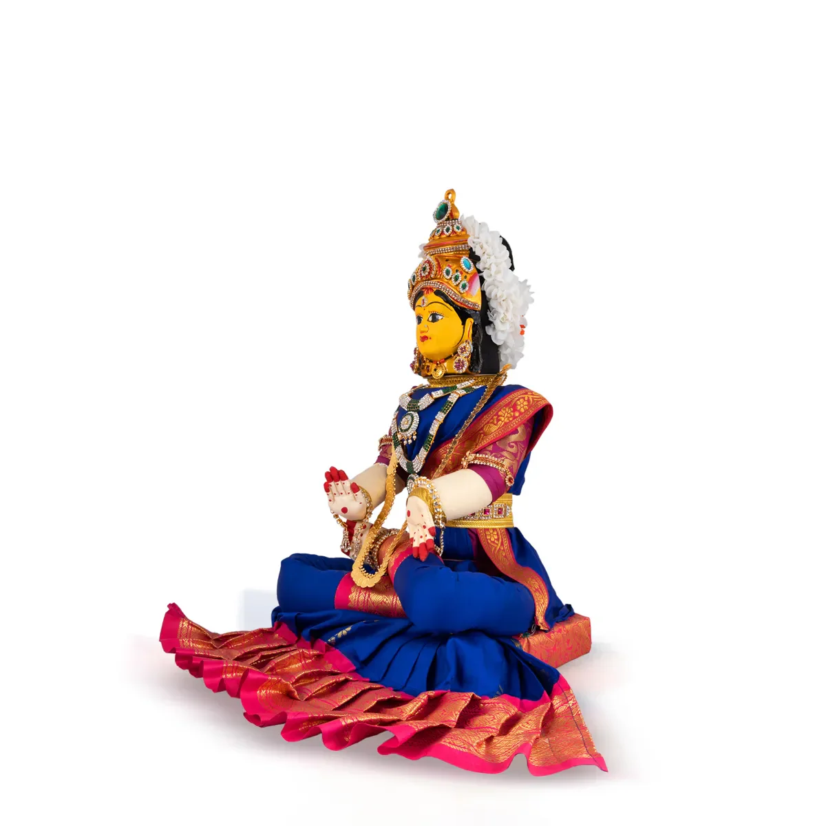 Varalakshmi Amman Set With Manai - Full Alankaram -Blue W Pink - 11 Inch - Image 3