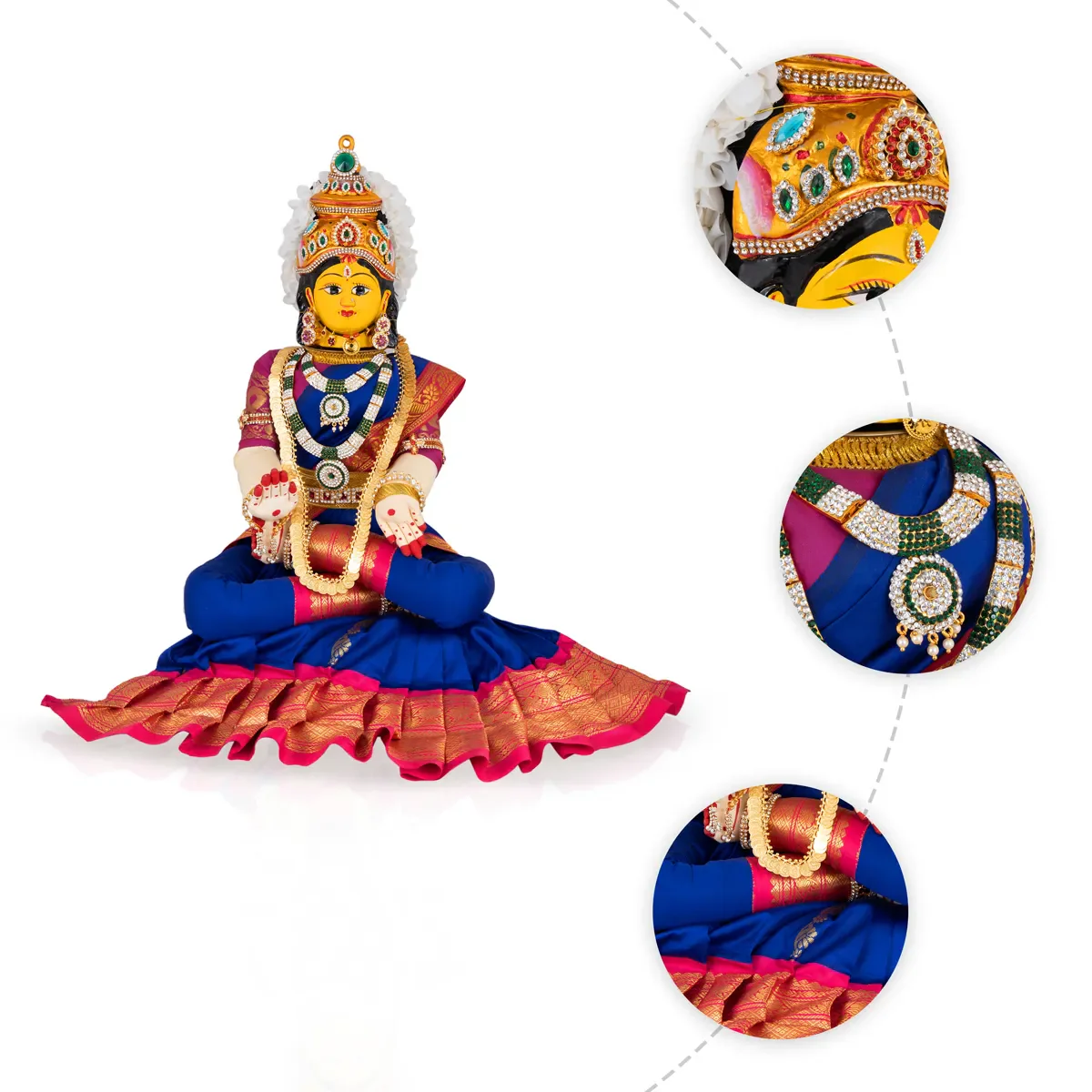 Varalakshmi Amman Set With Manai - Full Alankaram -Blue W Pink - 11 Inch - Image 5