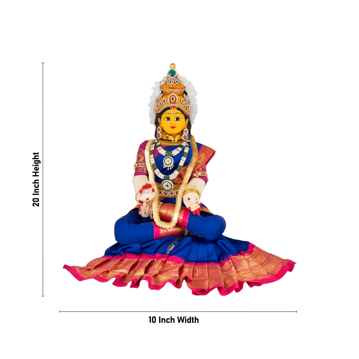 Varalakshmi Amman Set With Manai - Full Alankaram -Blue W Pink - 11 Inch - Image 6