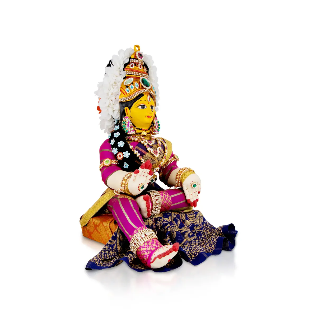 Varalakshmi Amman Set With Manai - Full Alankaram - Blue W Pink - 7 Inch - Image 2