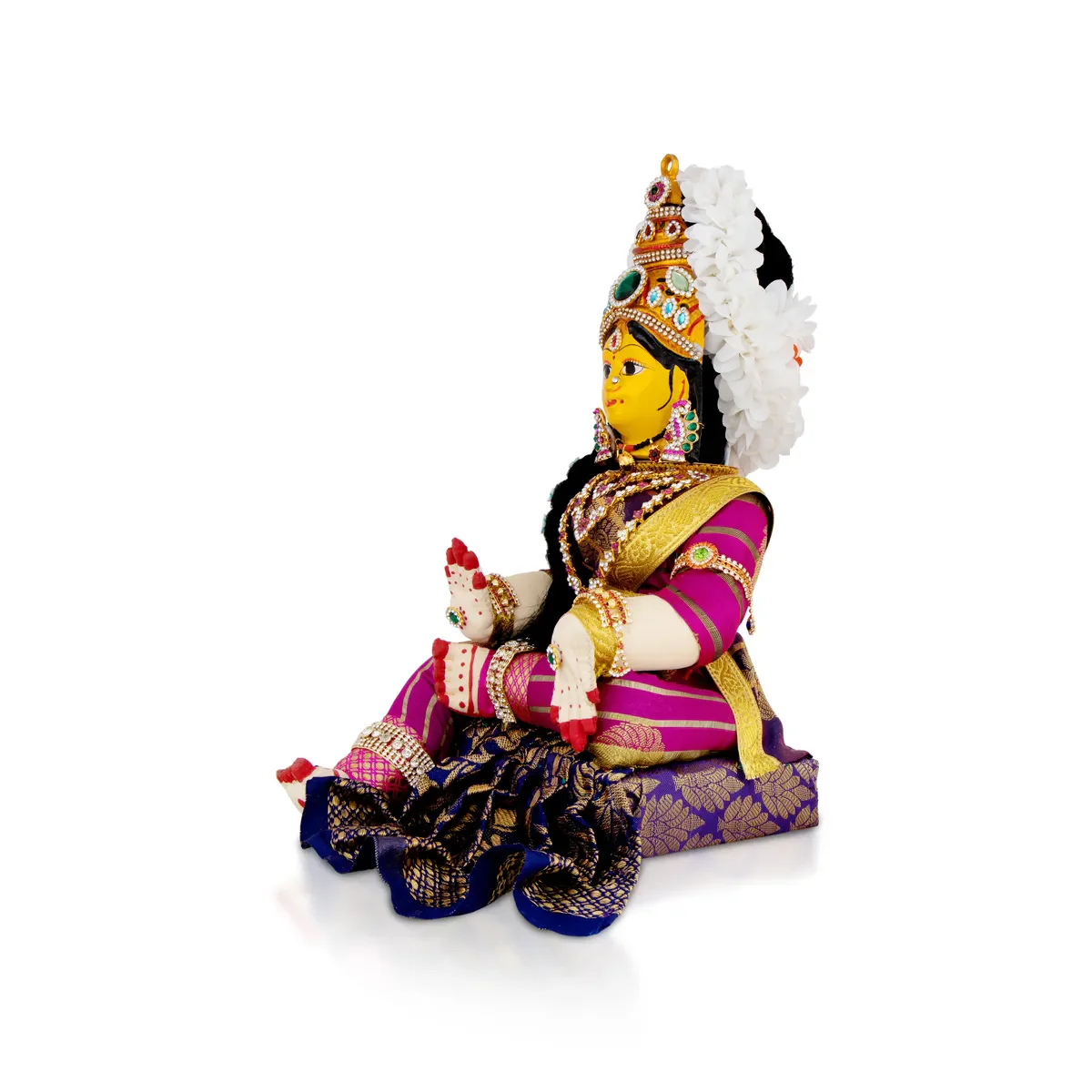 Varalakshmi Amman Set With Manai - Full Alankaram - Blue W Pink - 7 Inch - Image 3