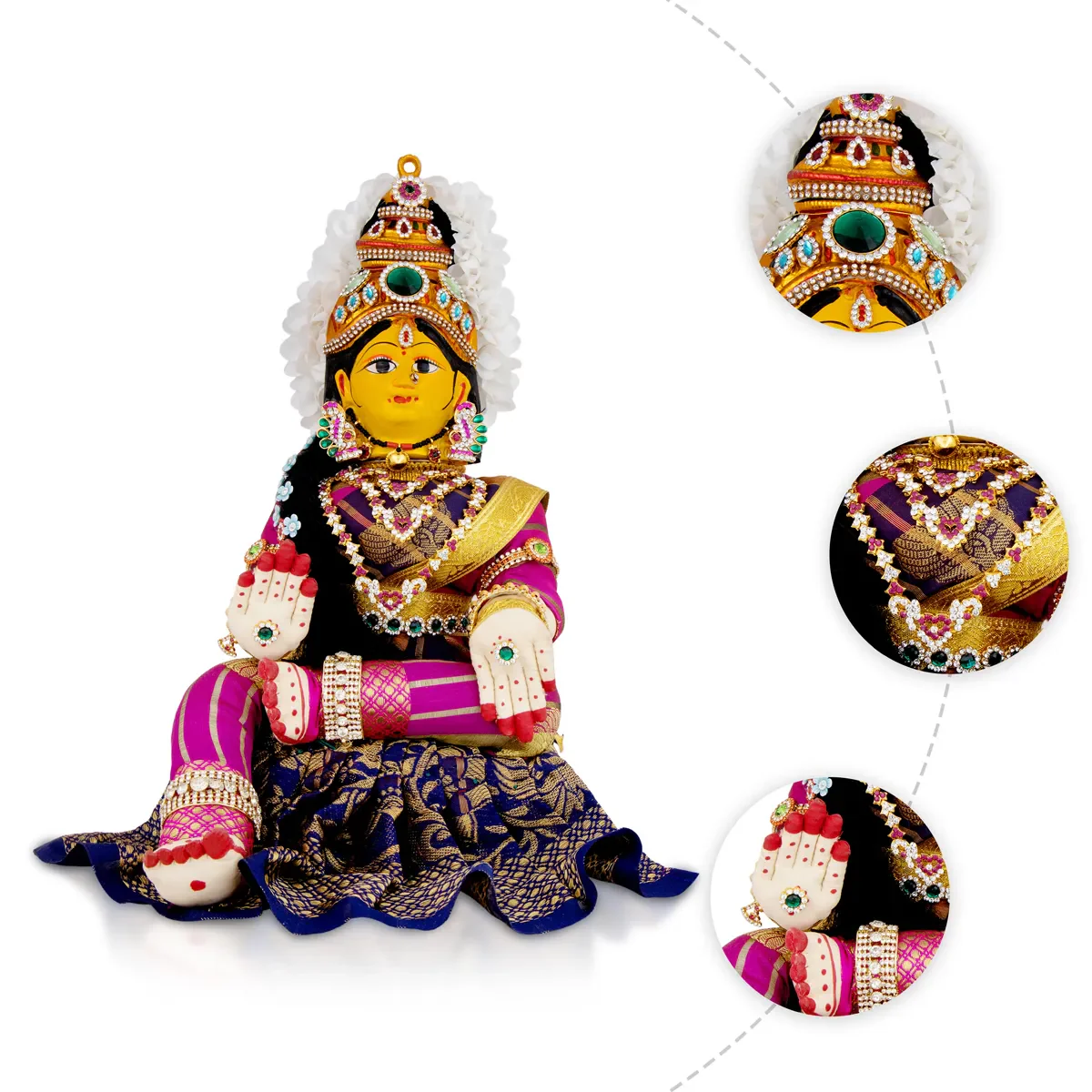 Varalakshmi Amman Set With Manai - Full Alankaram - Blue W Pink - 7 Inch - Image 5