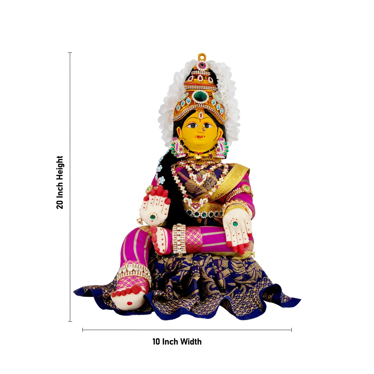 Varalakshmi Amman Set With Manai - Full Alankaram - Blue W Pink - 7 Inch - Image 6