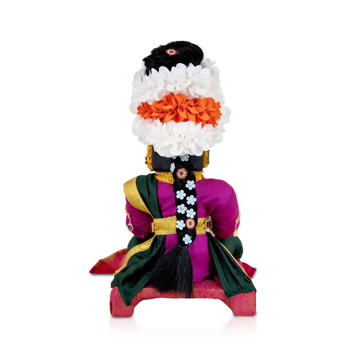 Varalakshmi Amman Set With Manai - Full Alankaram - Dark Green W Pink - 7 Inch - Image 4