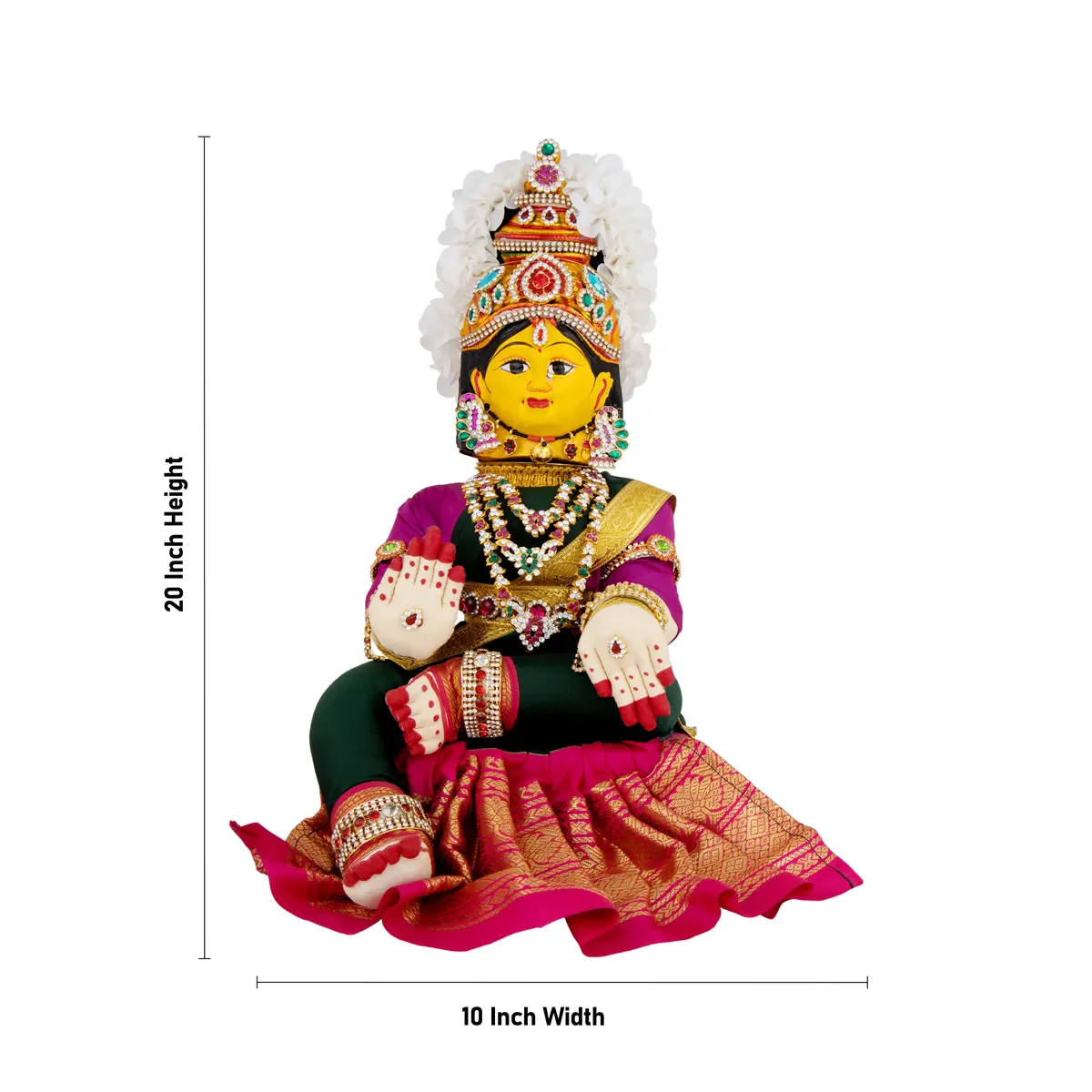 Varalakshmi Amman Set With Manai - Full Alankaram - Dark Green W Pink - 7 Inch - Image 6
