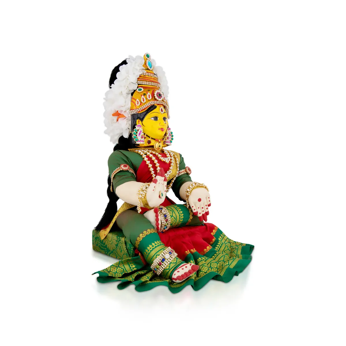 Varalakshmi Amman Set With Manai - Full Alankaram - Red W Green - 7 Inch - Image 2