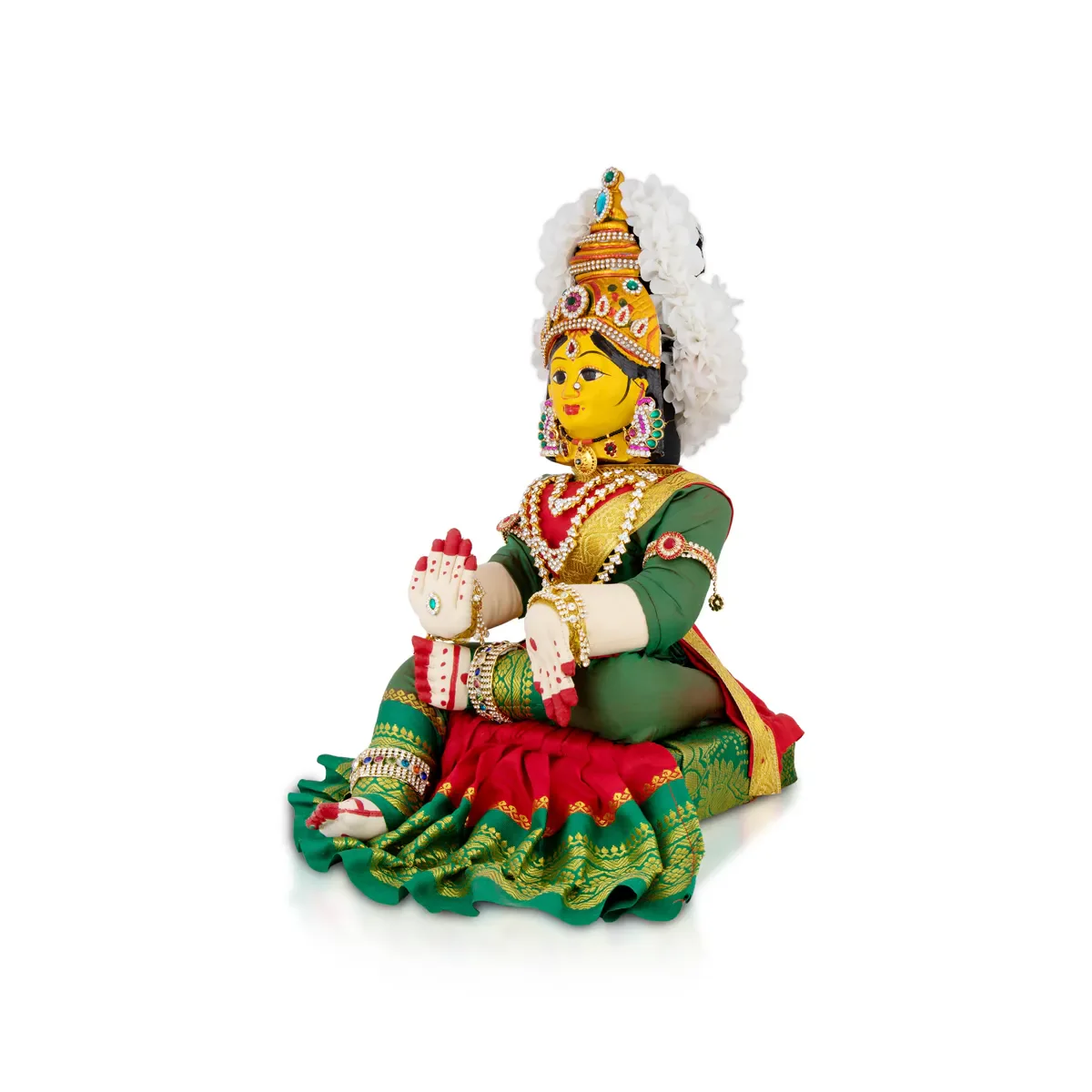 Varalakshmi Amman Set With Manai - Full Alankaram - Red W Green - 7 Inch - Image 3