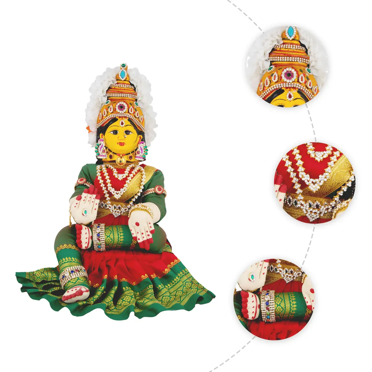 Varalakshmi Amman Set With Manai - Full Alankaram - Red W Green - 7 Inch - Image 5