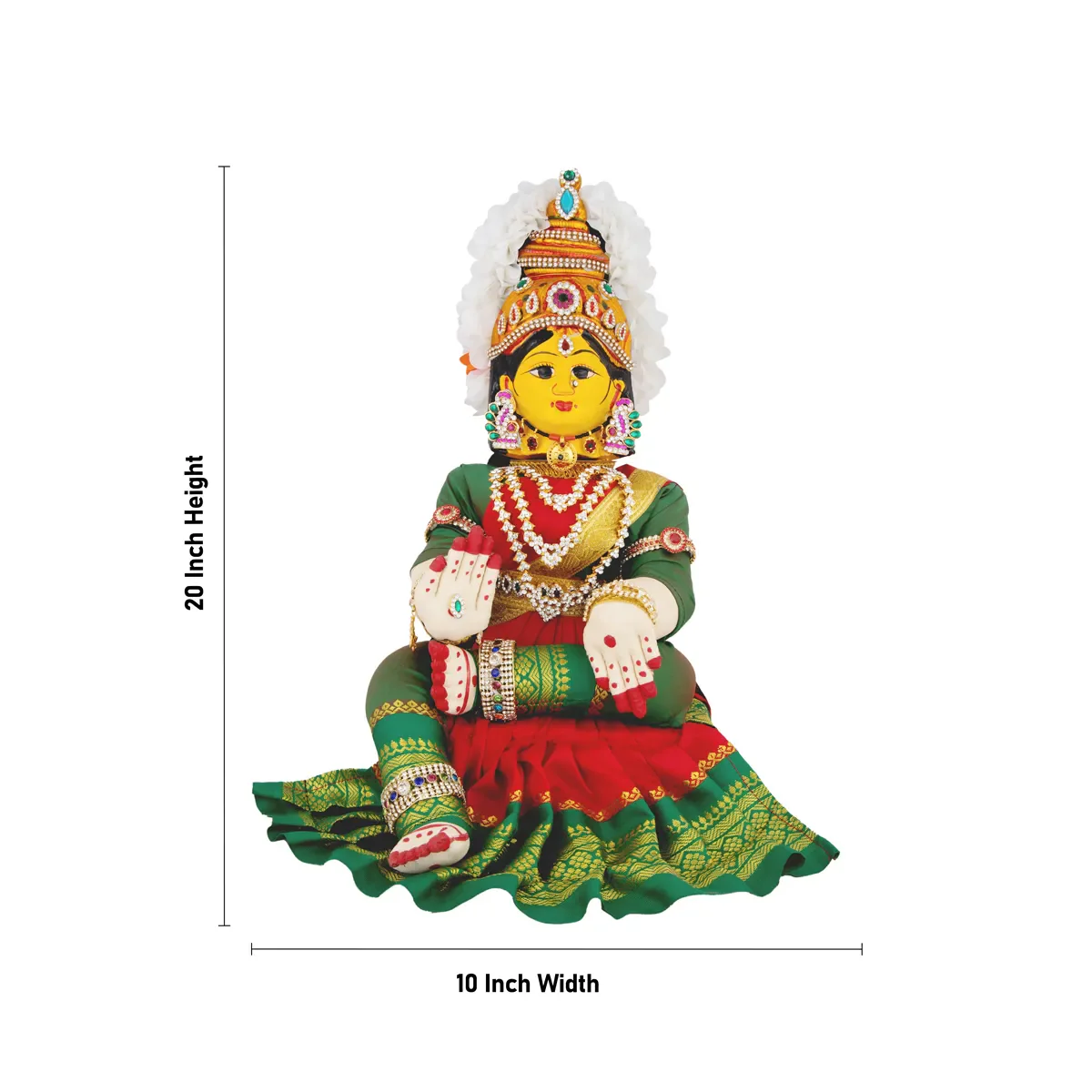 Varalakshmi Amman Set With Manai - Full Alankaram - Red W Green - 7 Inch - Image 6