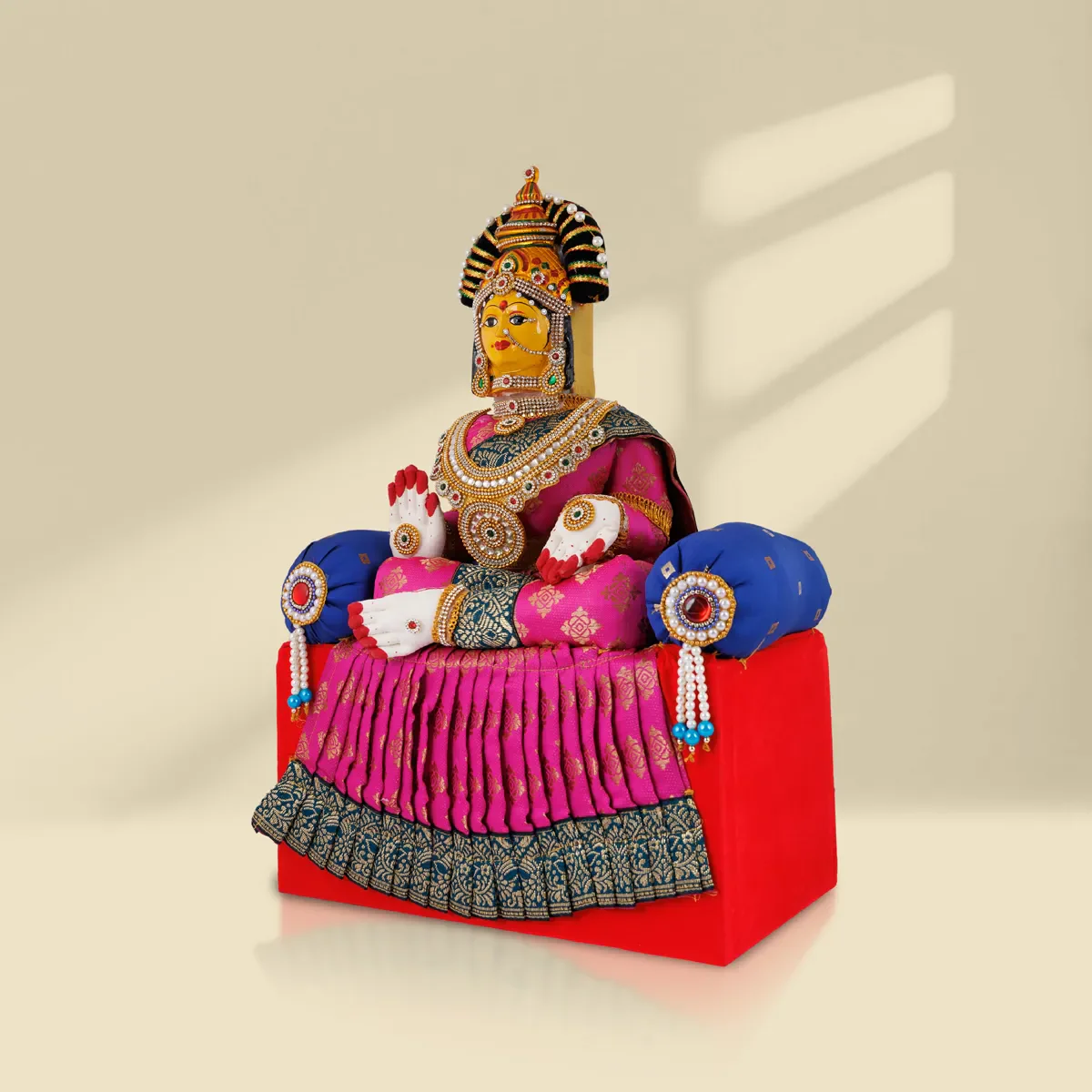 Varalakshmi Ammavari Idol With Simhasanam - 20 x 12 Inches | Ammavari Vigraham With Face for Varalakshmi Vratam - Image 2
