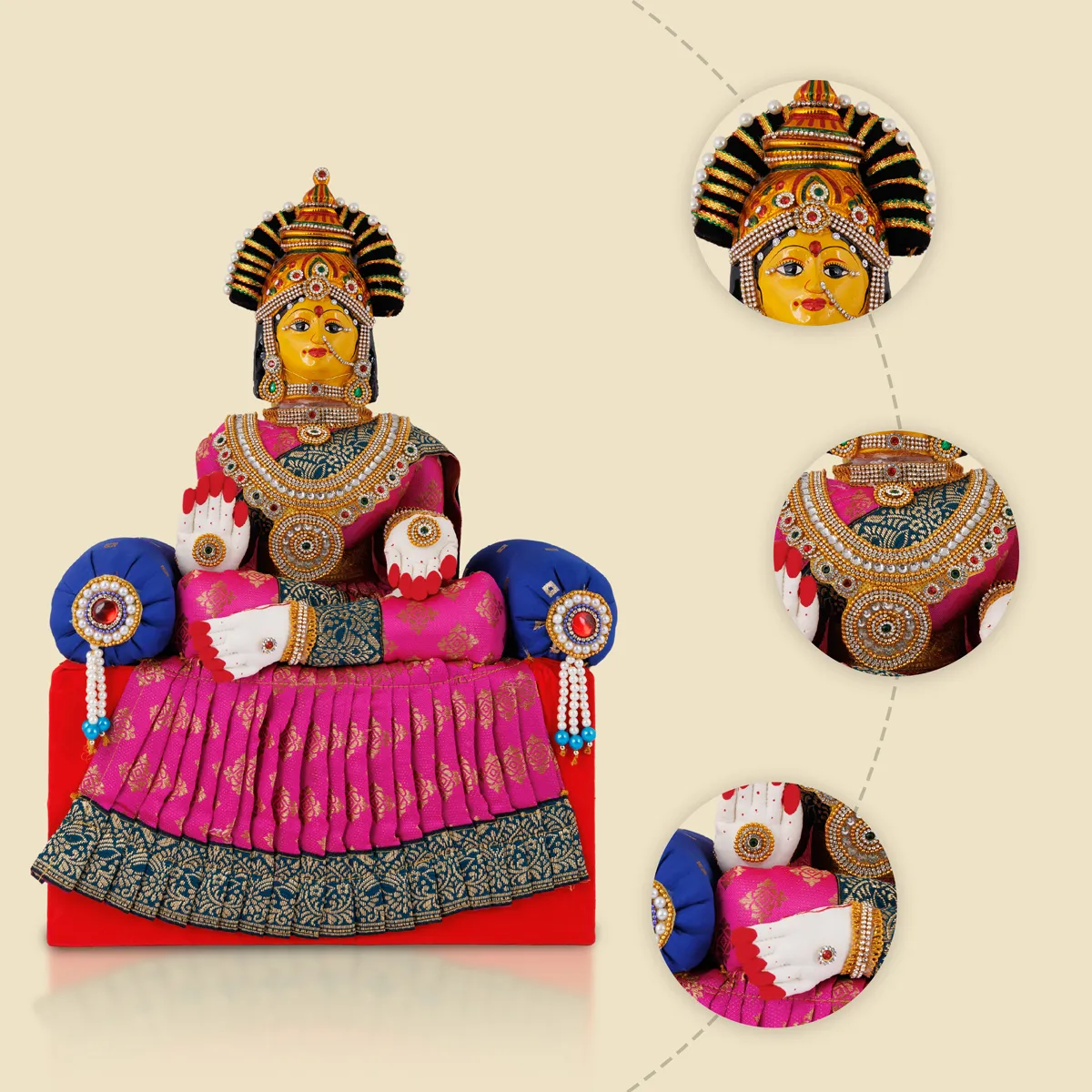 Varalakshmi Ammavari Idol With Simhasanam - 20 x 12 Inches | Ammavari Vigraham With Face for Varalakshmi Vratam - Image 4