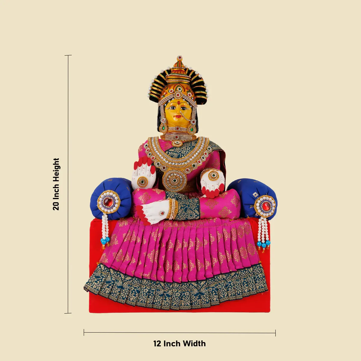 Varalakshmi Ammavari Idol With Simhasanam - 20 x 12 Inches | Ammavari Vigraham With Face for Varalakshmi Vratam - Image 5