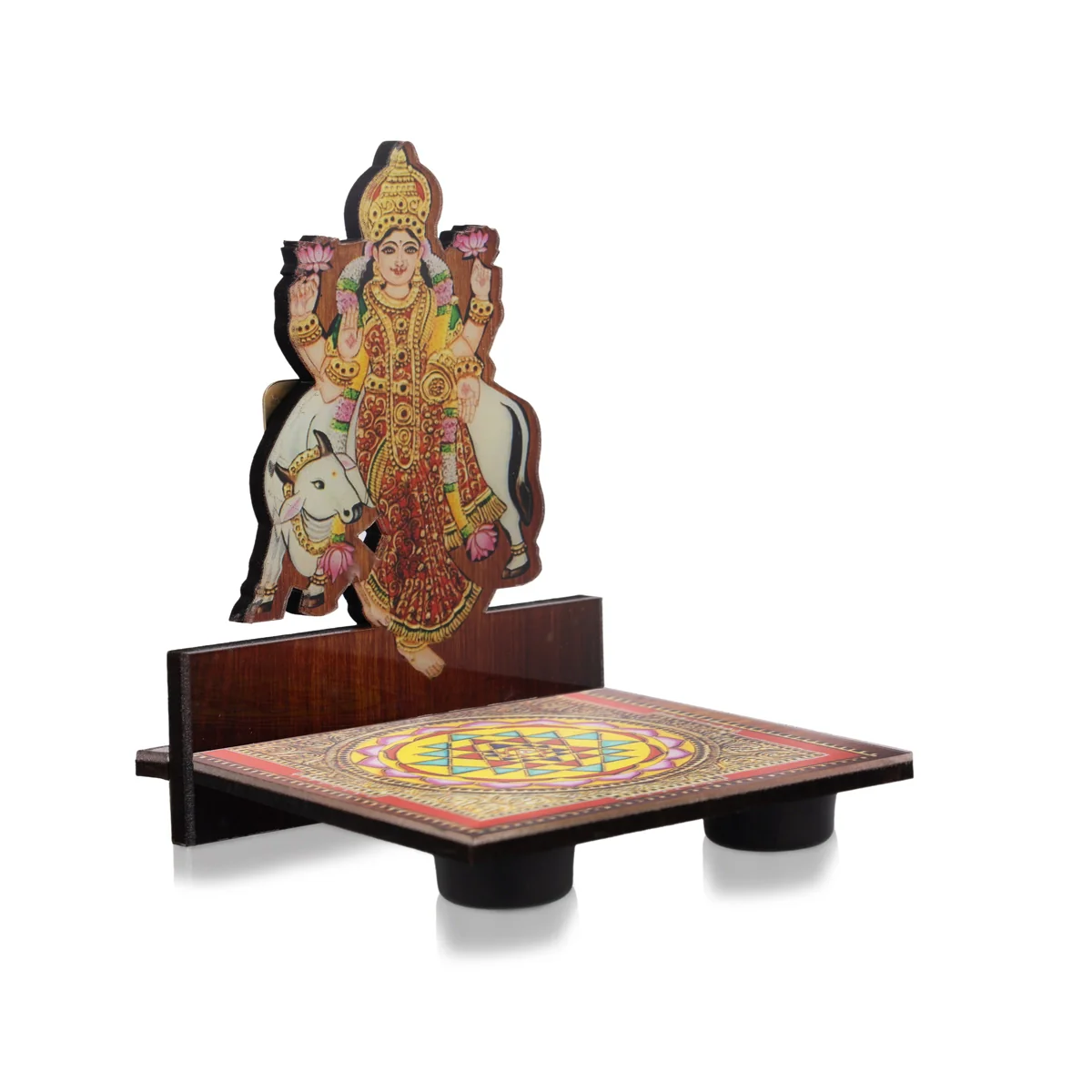 Sri Chakra Design Manai Palagai With Vastu Lakshmi Photo Frame - 4 x 3 Inches | Bajot With Picture Frame - Image 2