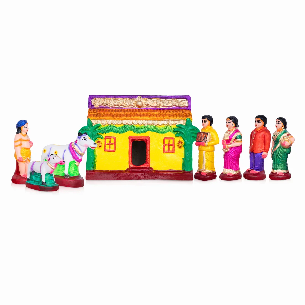 Veedu Grahapravesam Clay Golu Bommai Set - 9 x 8 Inches | Giri Golu Doll/ Navaratri Golu Bomma/Gombe/Bommai