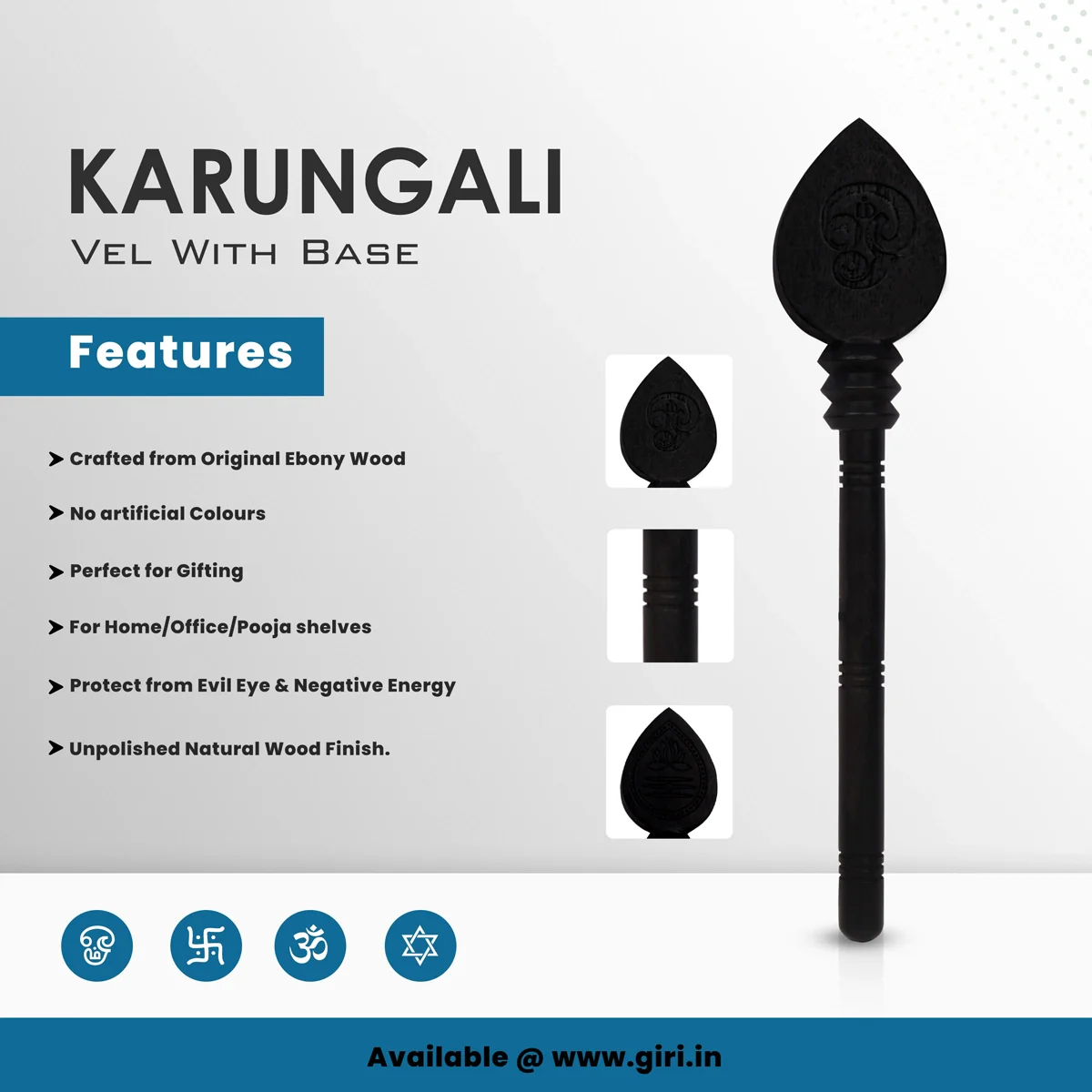 Vel - 9 x 2 Inches | Ebony Vel/ Karungali Astras/ Murugan Vel for Deity & Pooja - Image 4