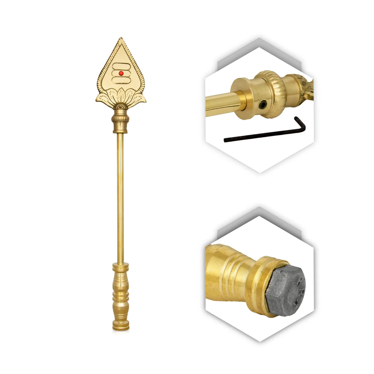 Vel Flag Post - 16.5 X 3 Inches | Lord Murugan Vel Brass Flag Post/ Car Flag Post Vel For Car Decor - Image 4