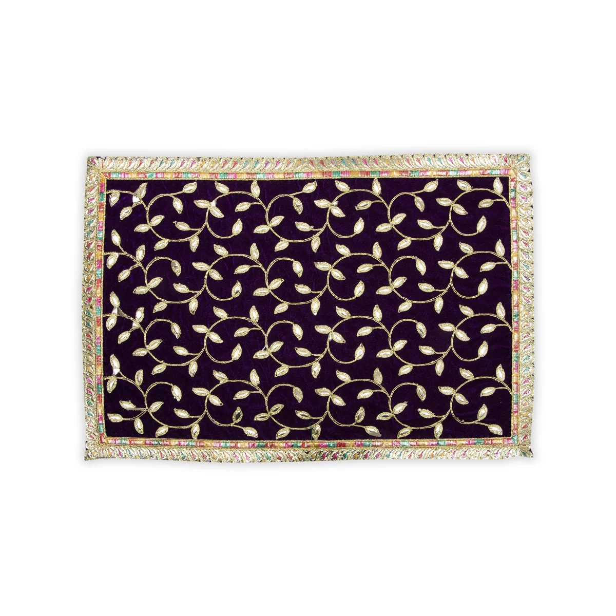 Asan Mat - 13 x 20 Inches | Jari Border Pooja Aasan/ Velvet Aasan Mat for Deity - Image 11