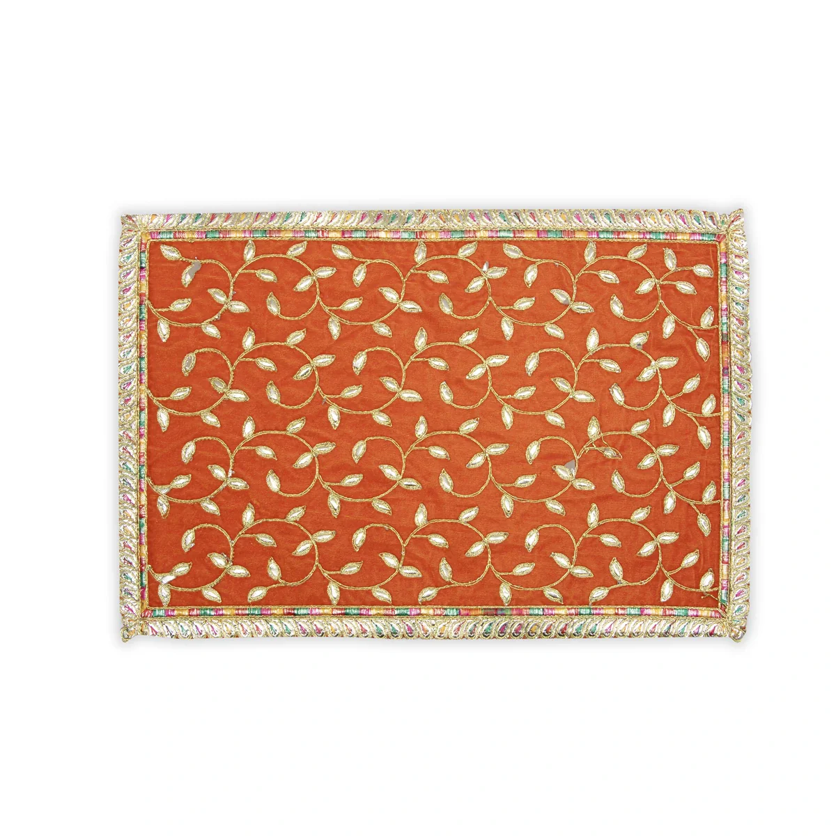 Asan Mat - 13 x 20 Inches | Jari Border Pooja Aasan/ Velvet Aasan Mat for Deity - Image 2