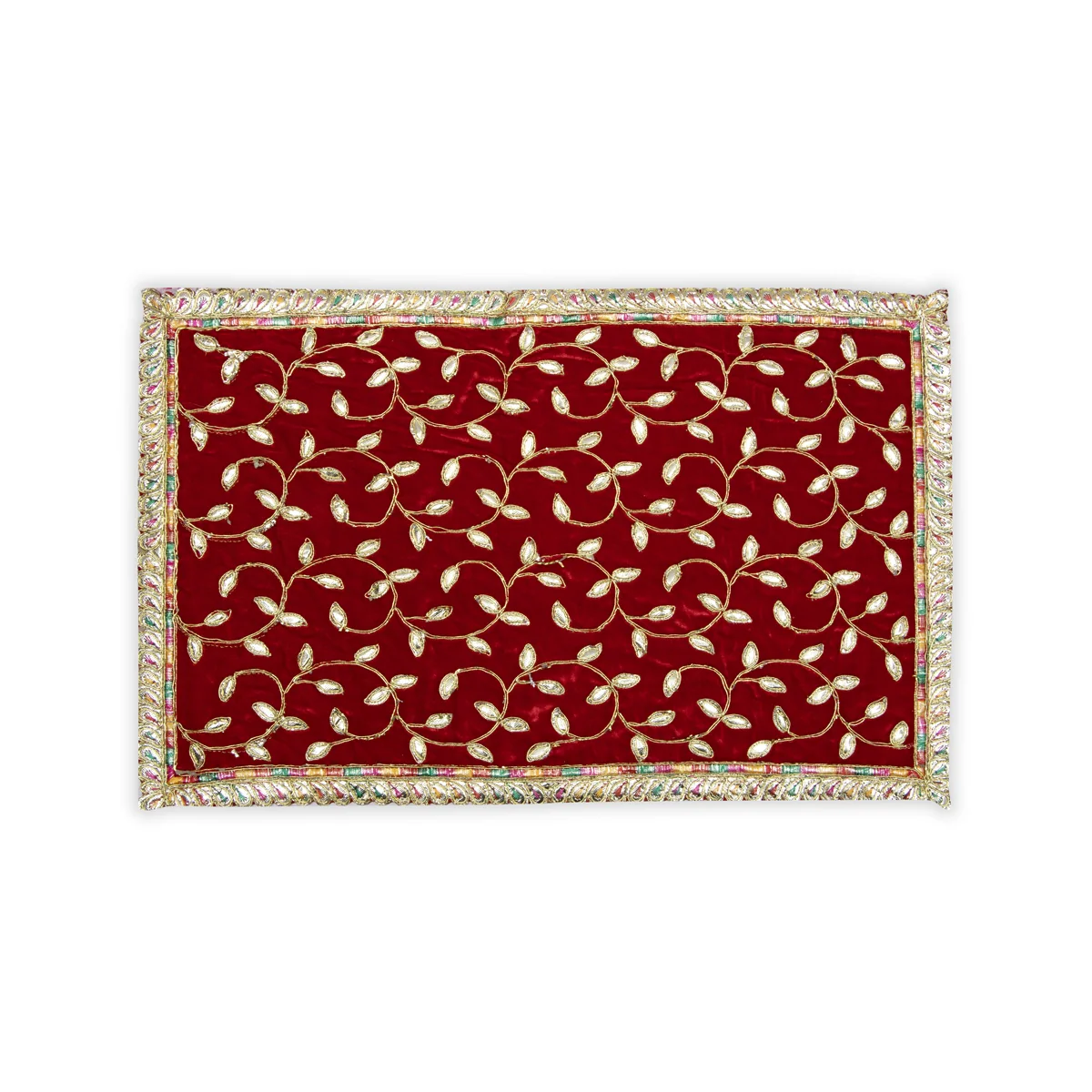 Asan Mat - 13 x 20 Inches | Jari Border Pooja Aasan/ Velvet Aasan Mat for Deity - Image 5