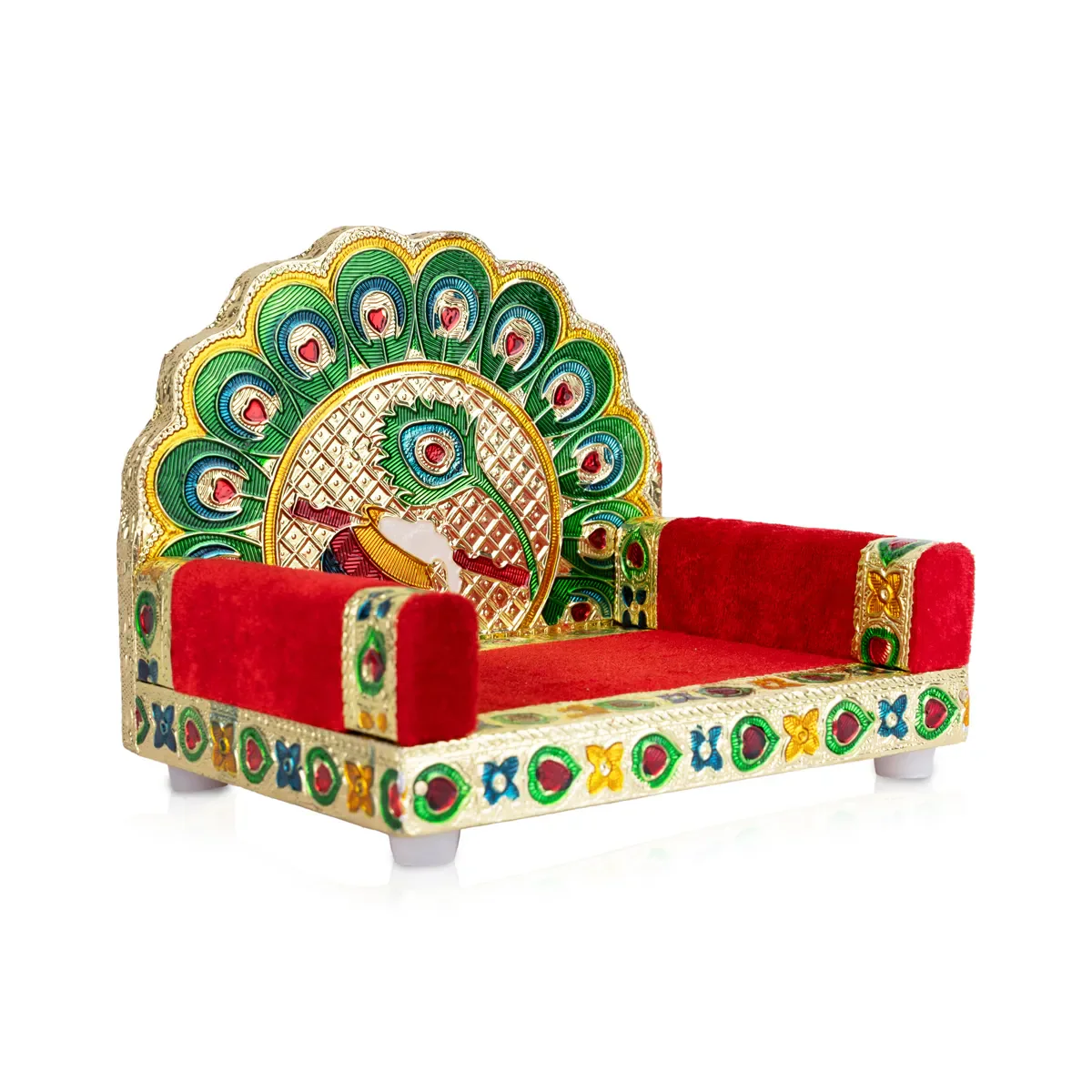 Velvet Simhasanam - 5.5 x 6.5 Inches | Meenakari Design Sinhasan/ Decorative Singhasan for Deity - Image 2