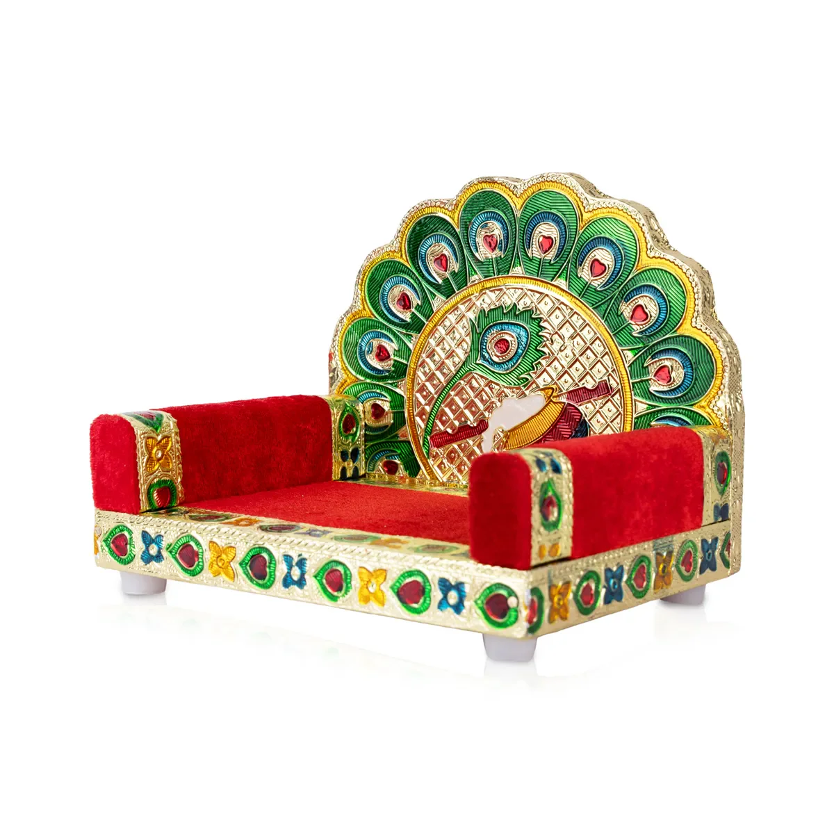 Velvet Simhasanam - 5.5 x 6.5 Inches | Meenakari Design Sinhasan/ Decorative Singhasan for Deity - Image 3