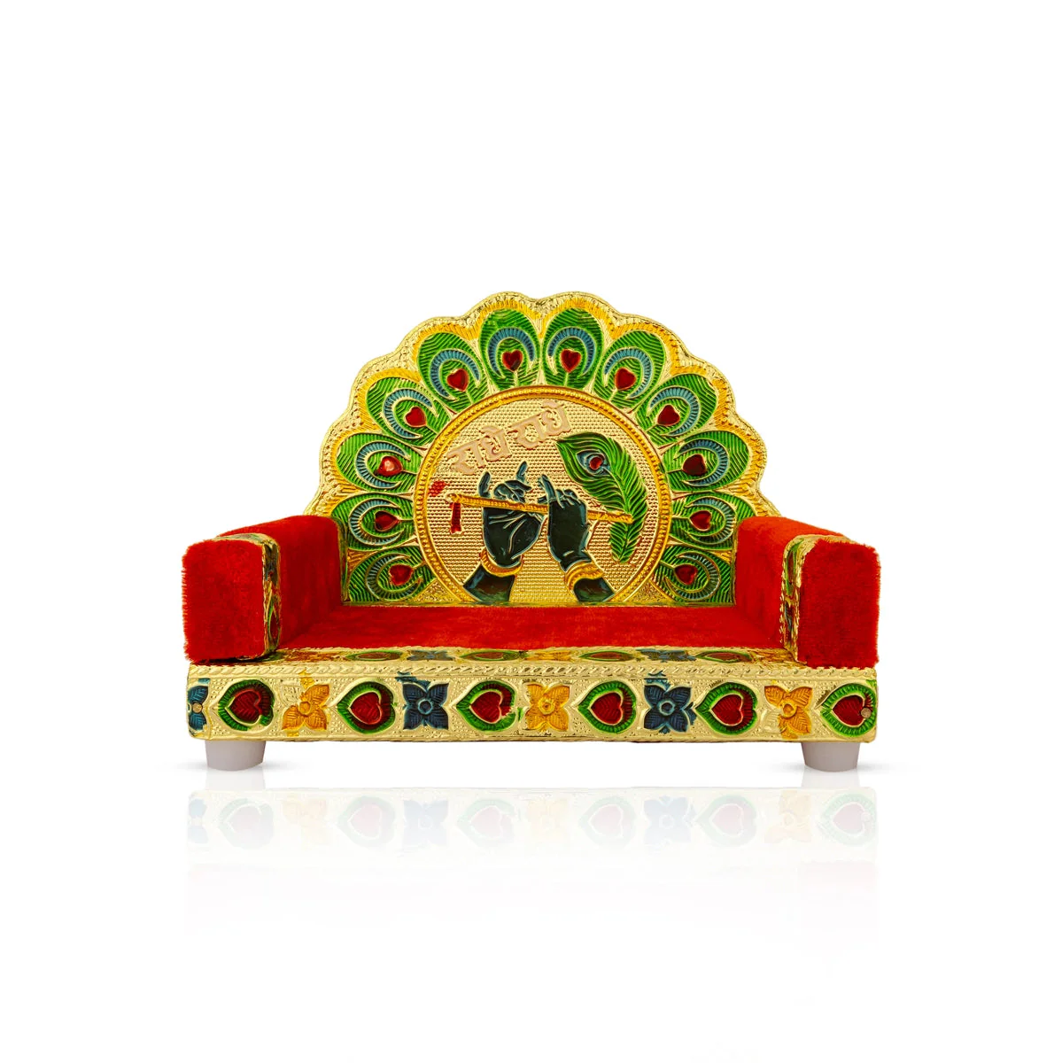 Velvet Sinhasan - 5 X 6 X 5 Inches | Wooden Singhasan/ Meenakari Design Simhasanam For Deity & Pooja Room