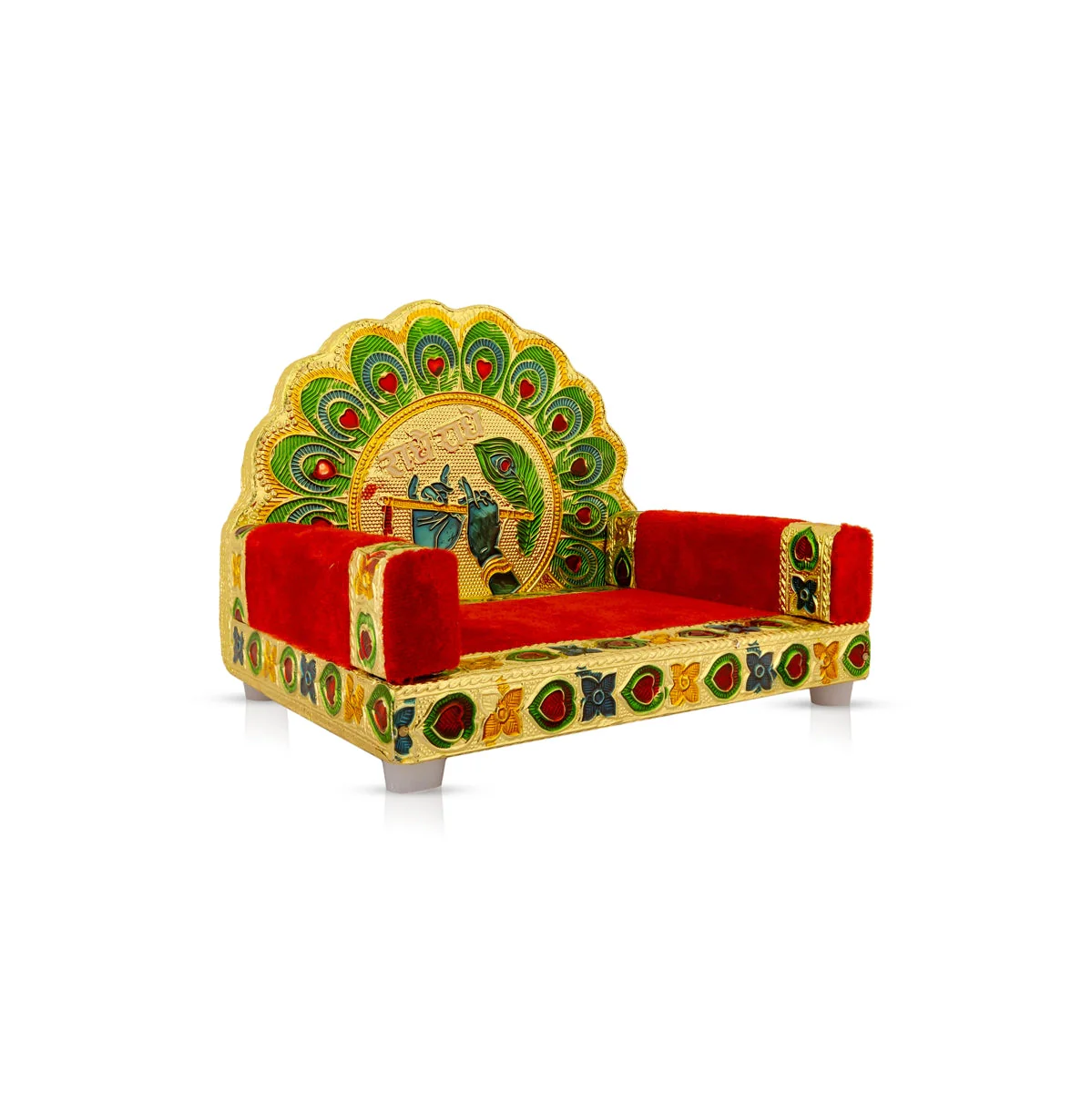 Velvet Sinhasan - 5 X 6 X 5 Inches | Wooden Singhasan/ Meenakari Design Simhasanam For Deity & Pooja Room - Image 2