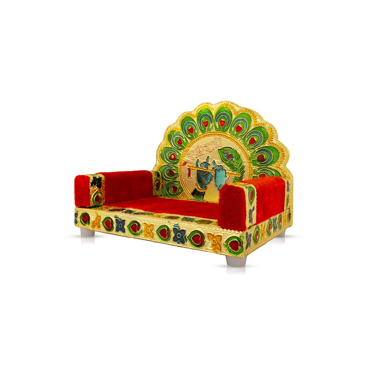 Velvet Sinhasan - 5 X 6 X 5 Inches | Wooden Singhasan/ Meenakari Design Simhasanam For Deity & Pooja Room - Image 3