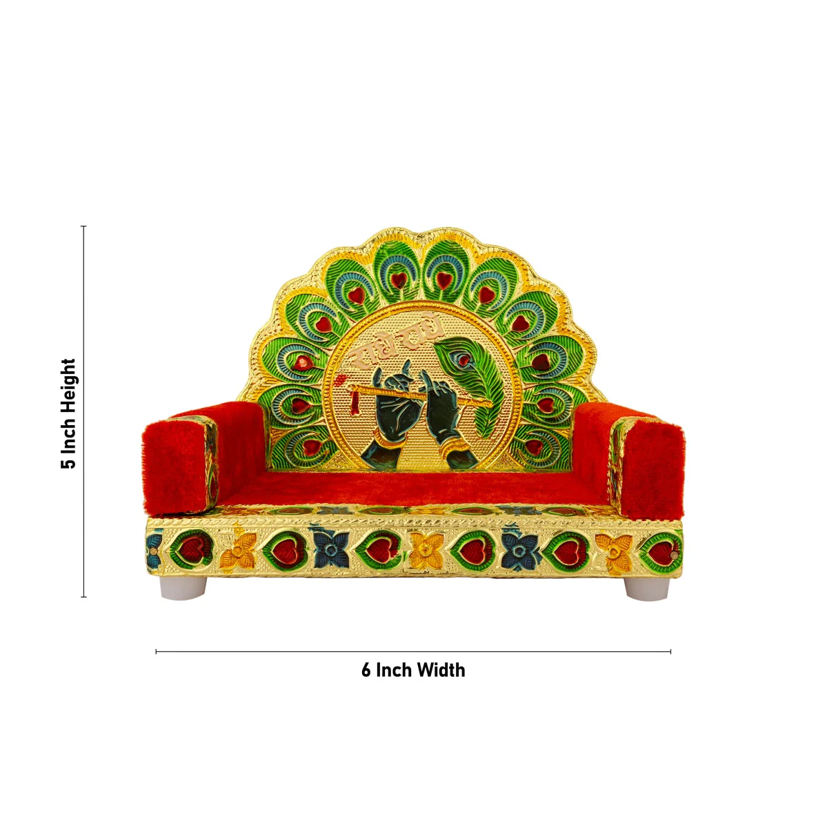 Velvet Sinhasan - 5 X 6 X 5 Inches | Wooden Singhasan/ Meenakari Design Simhasanam For Deity & Pooja Room - Image 4
