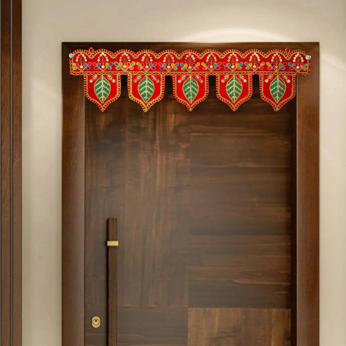 Velvet Toran - 18 Inches | Decorative Handmade Bandanwar/ Leaf Design Thoran for Home - Image 4