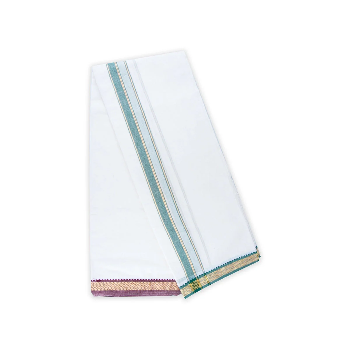 Veshti - 10 x 6 Muzham | Karigam Mayilkan Border Dhoti for Men/ Half White Colour - Image 3