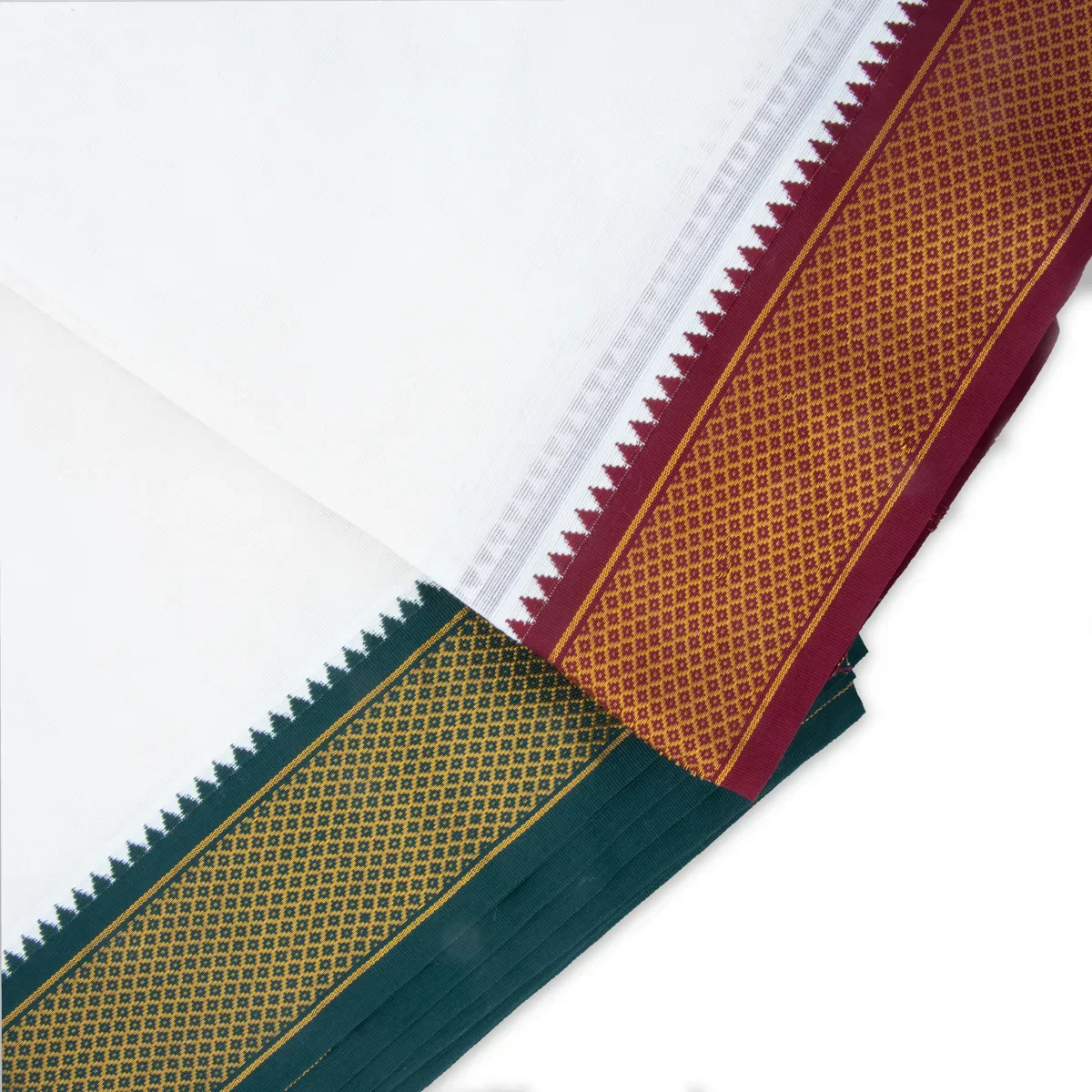 Veshti - 10 x 6 Yards | Half White Dhoti/ Mayilkan Border Veshti for Men - Image 2