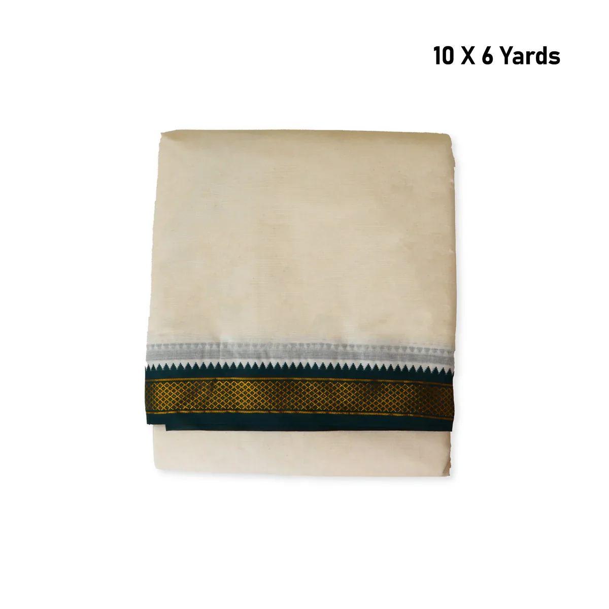 Veshti - 10 x 6 Yards | Half White Dhoti/ 5 Kan Mayilkan Border Veshti for Men - Image 3