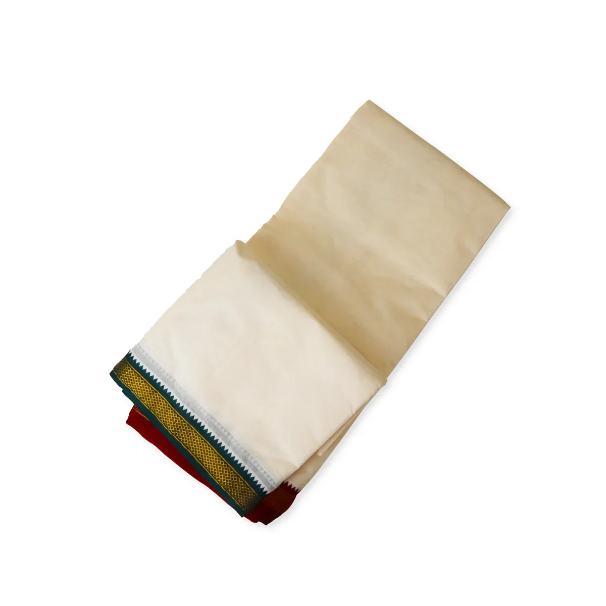 Veshti - 10 x 6 Yards | Half White Dhoti/ 5 Kan Mayilkan Border Veshti for Men - Image 4
