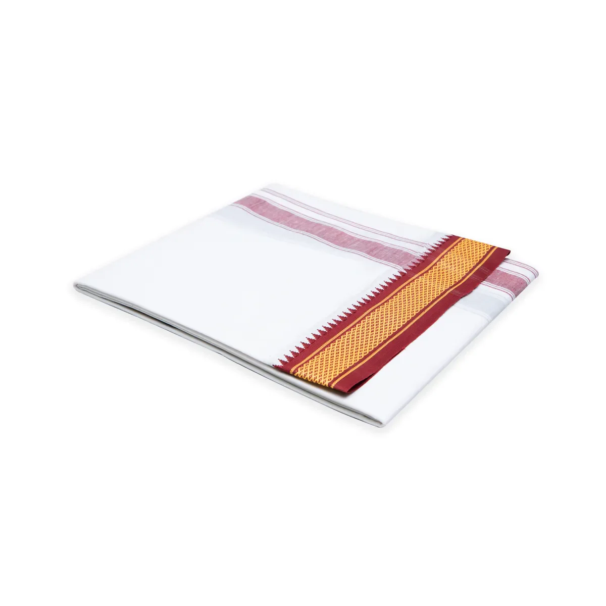 Veshti - 2 Mtrs | 7 Kan Diamond Border Design Vesti/ White Colour Dhoti for Men - Image 2