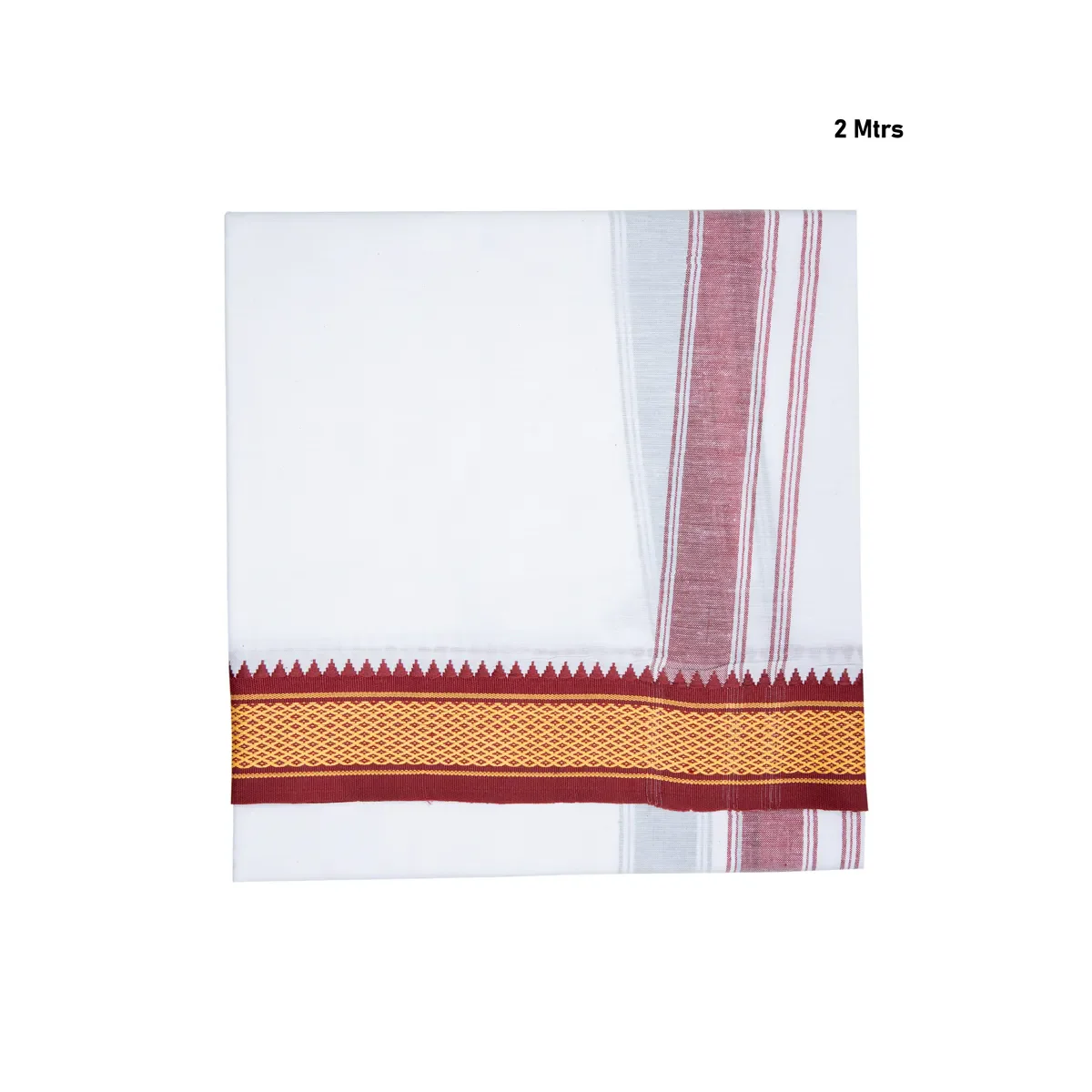Veshti - 2 Mtrs | 7 Kan Diamond Border Design Vesti/ White Colour Dhoti for Men - Image 3