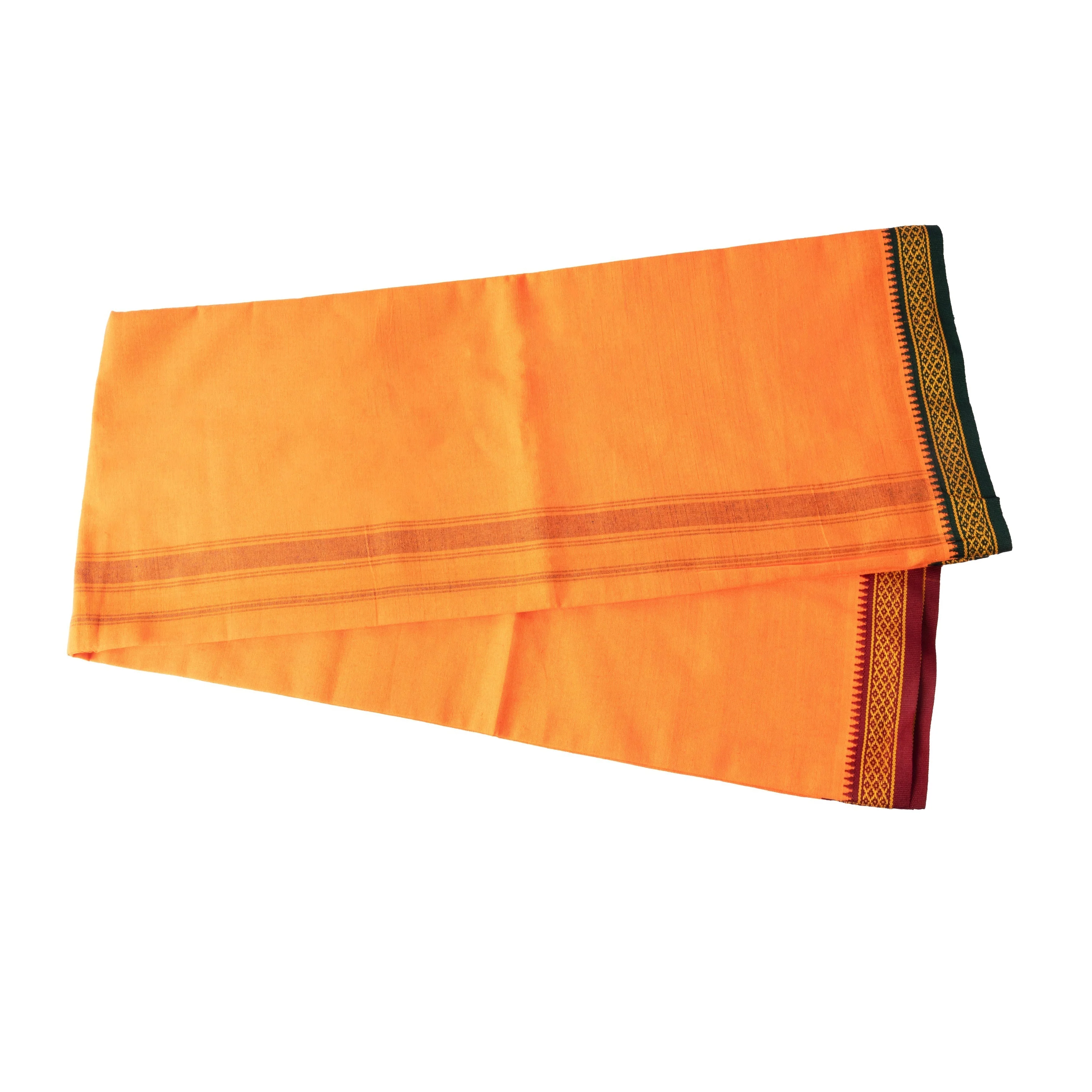 Veshti - 2 Mtrs - Orange | Thalapathi Border Design Vesti/ Dhoti for Men/ Assorted Colour - Image 3