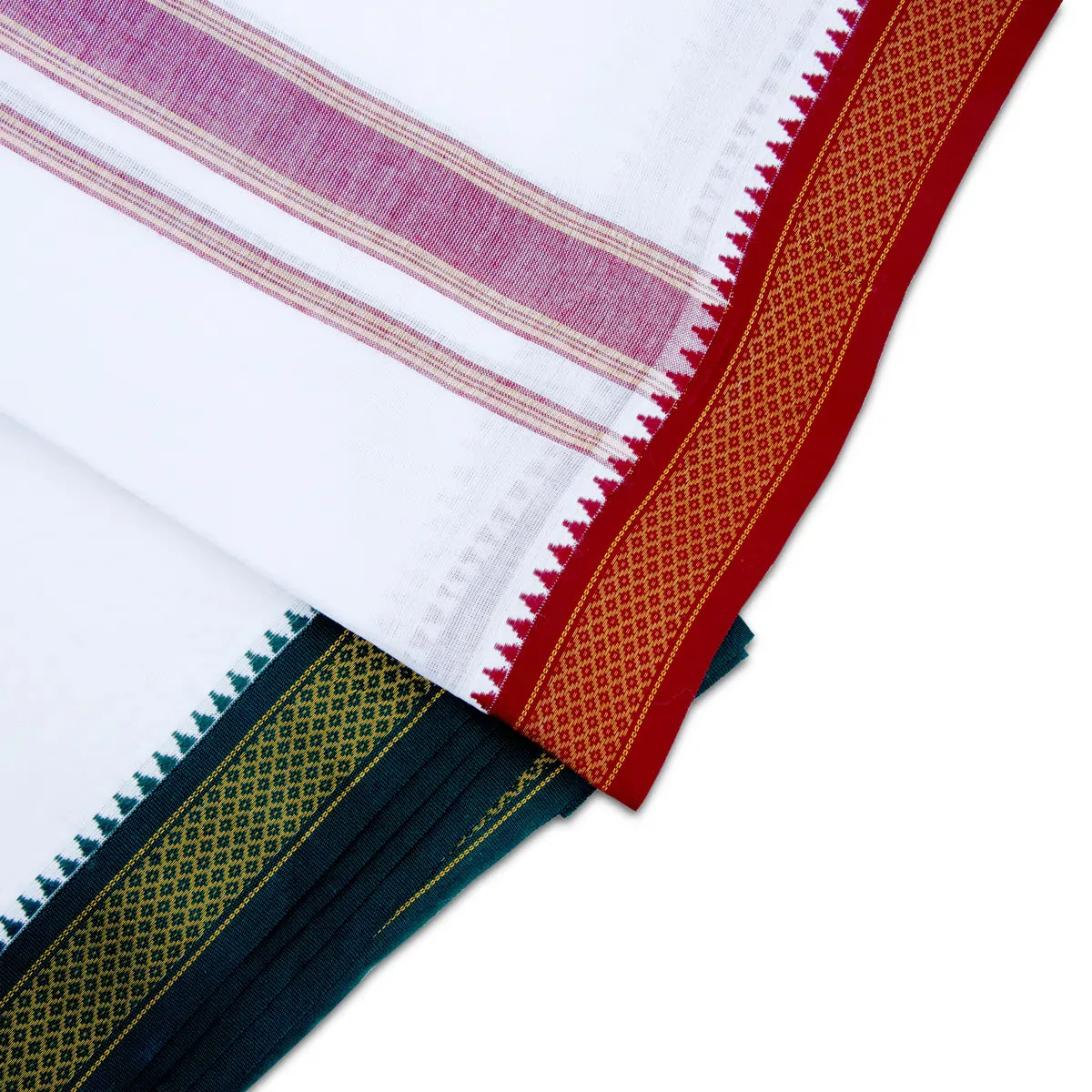 Veshti - 3.6 Mtrs | White Vesti/ 5 Kan Mayilkan Border Dhoti for Men - Image 3