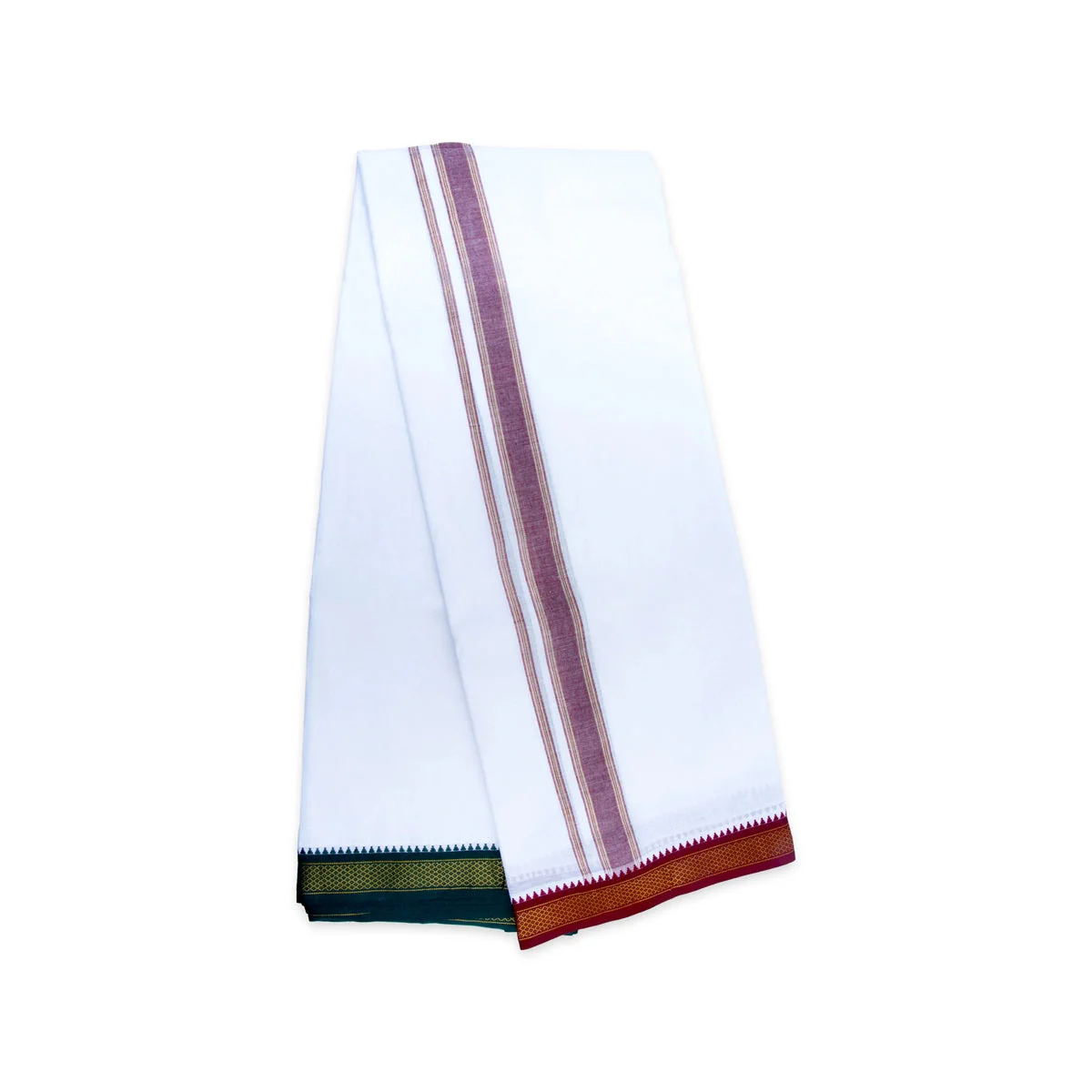Veshti - 3.6 Mtrs | White Vesti/ 5 Kan Mayilkan Border Dhoti for Men - Image 5