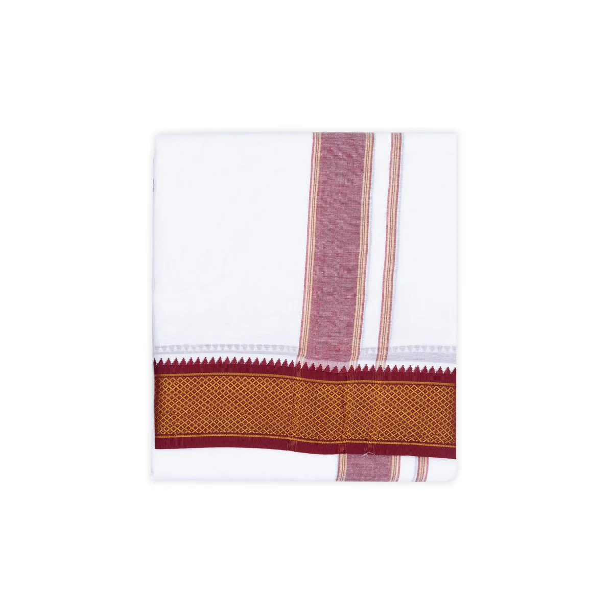 Veshti - 3.60 Mtr | 10 Kan Mayilkan Border Design Dhoti/ White Colour Vesti For Traditional Wear - Image 2