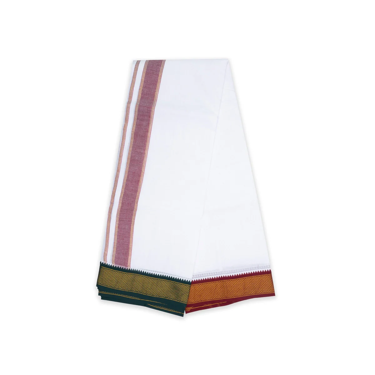 Veshti - 3.60 Mtr | 10 Kan Mayilkan Border Design Dhoti/ White Colour Vesti For Traditional Wear - Image 3