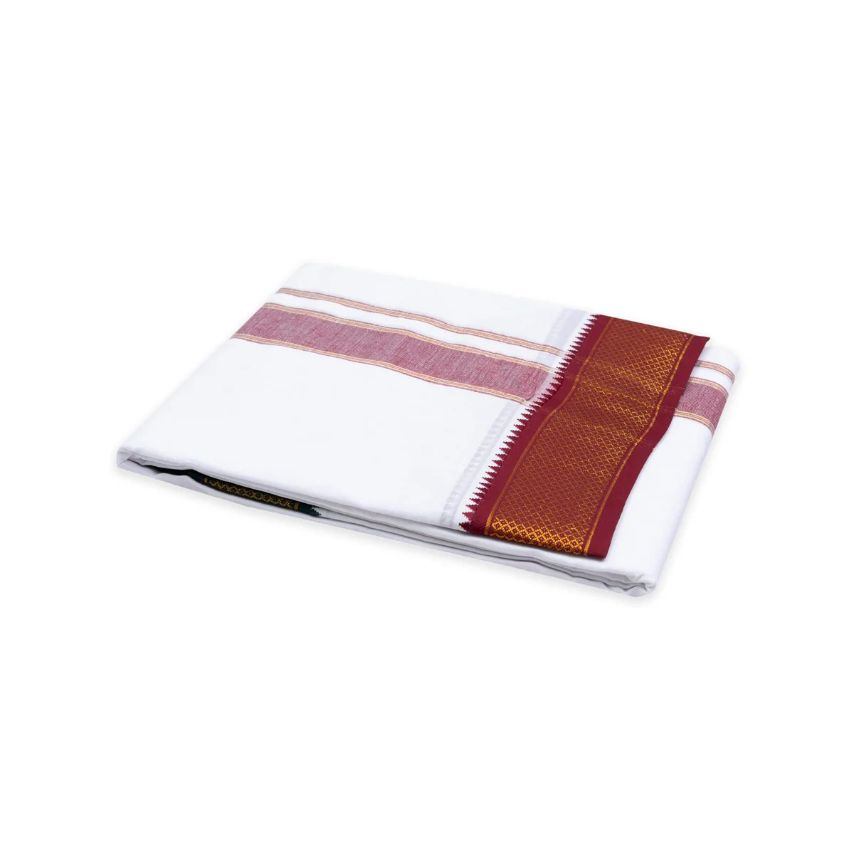 Veshti - 3.60 Mtr | 10 Kan Mayilkan Border Design Dhoti/ White Colour Vesti For Traditional Wear - Image 4