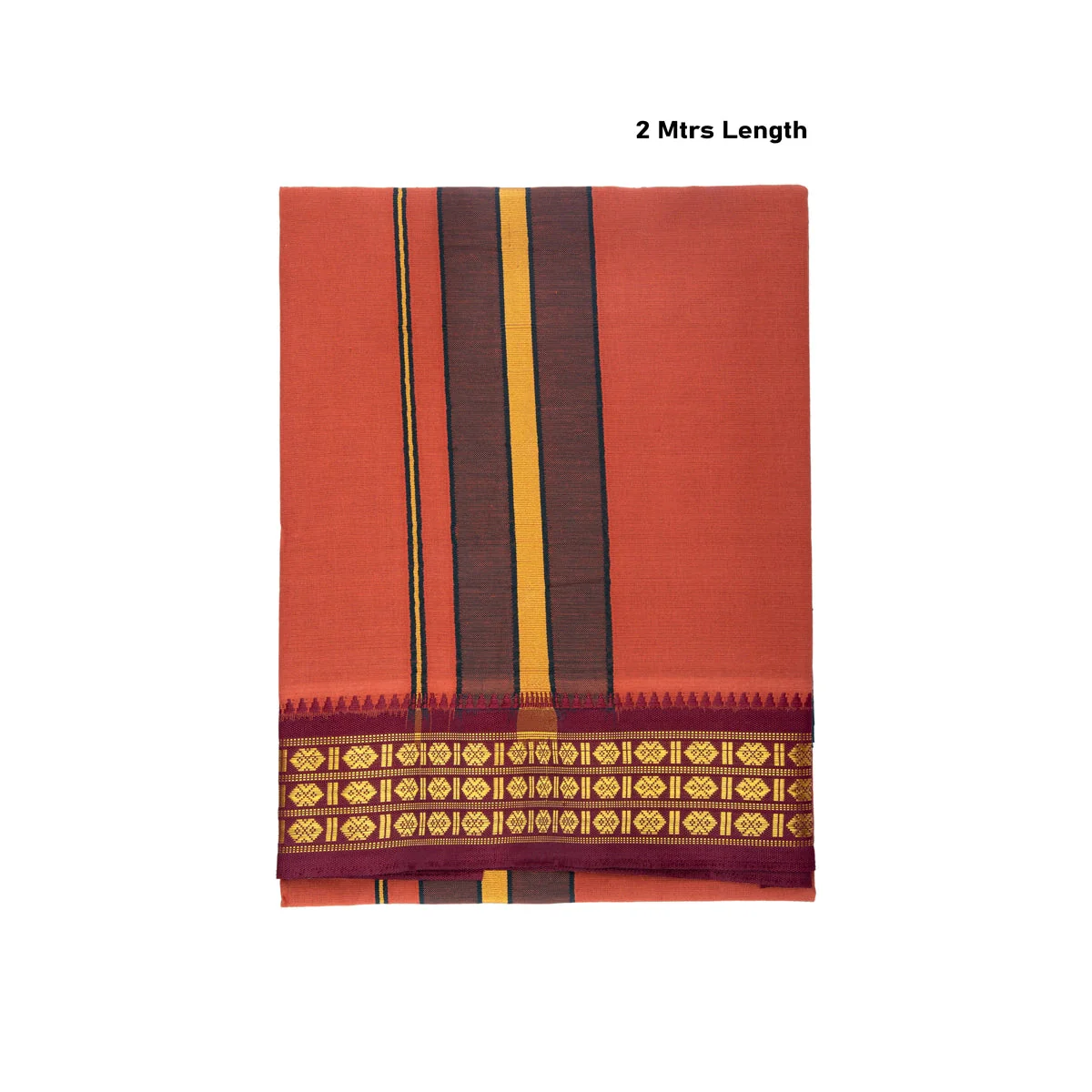 Veshti - 2 Mtrs | 3 Rudraksha Border Dhoti/ Dark Kavi Colour Vesti for Men
