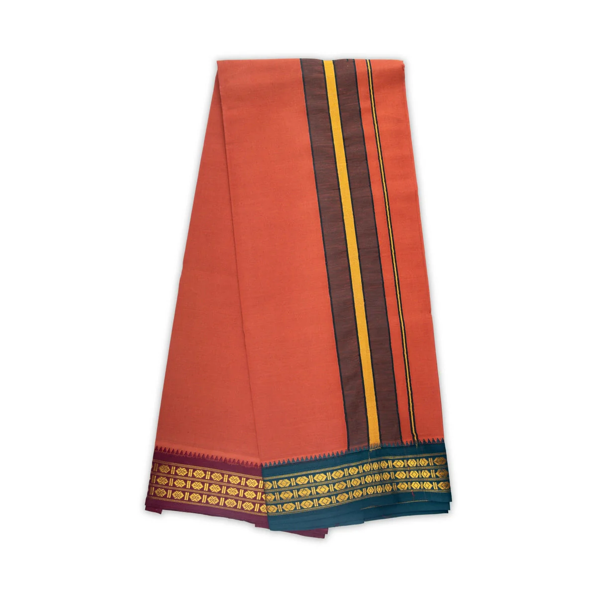 Veshti - 2 Mtrs | 3 Rudraksha Border Dhoti/ Dark Kavi Colour Vesti for Men - Image 2