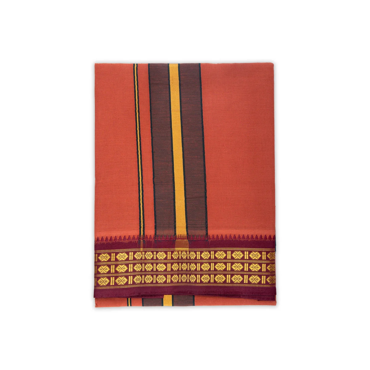Veshti - 2 Mtrs | 3 Rudraksha Border Dhoti/ Dark Kavi Colour Vesti for Men - Image 3