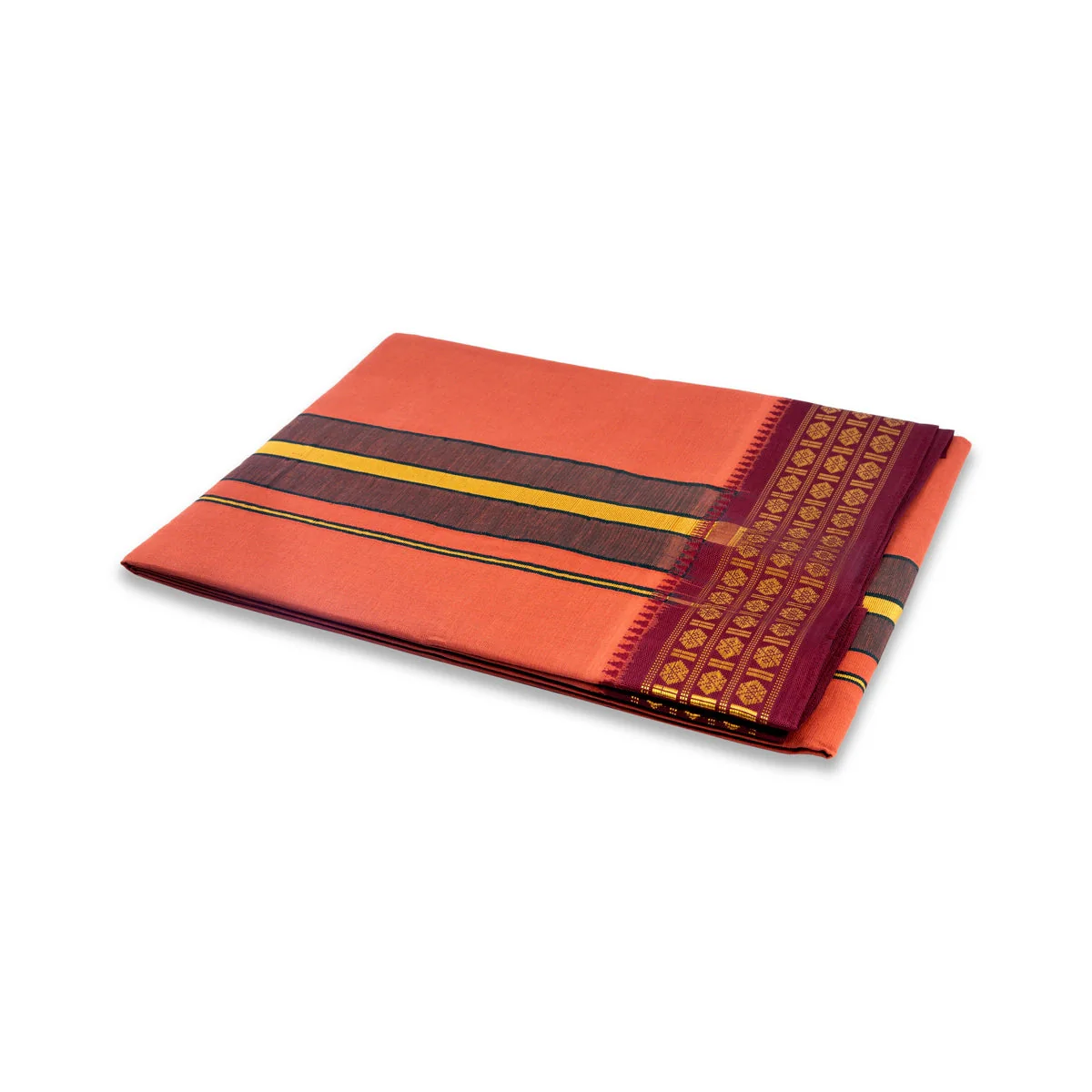 Veshti - 2 Mtrs | 3 Rudraksha Border Dhoti/ Dark Kavi Colour Vesti for Men - Image 4